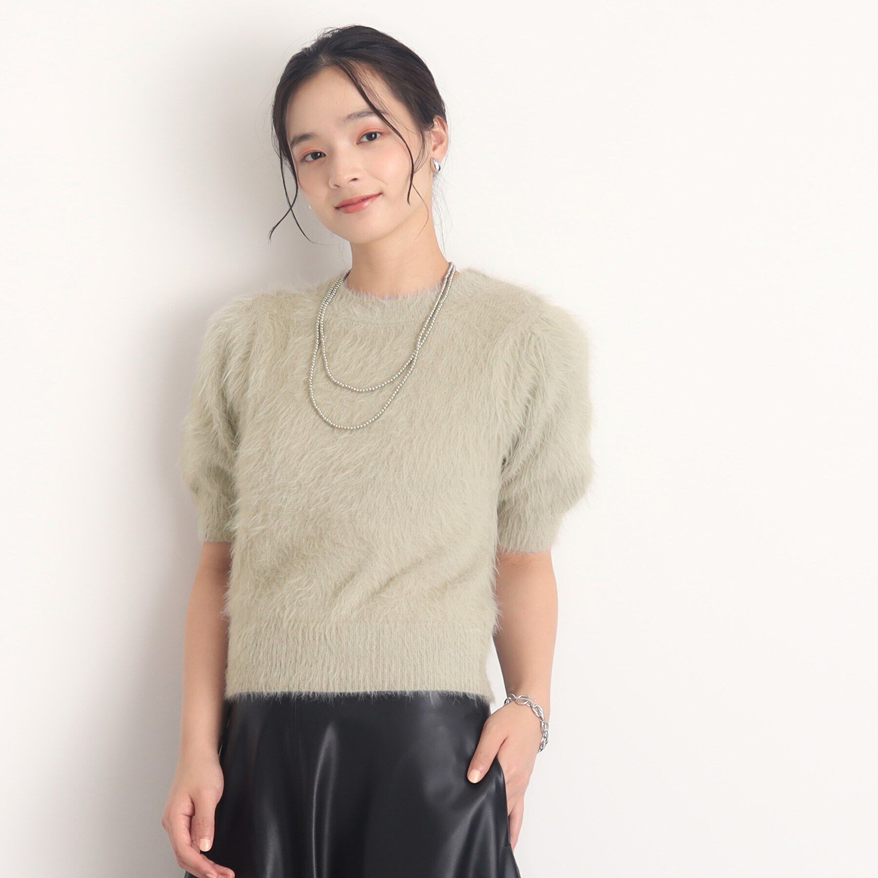 THE SHOP TK「【ヒルナンデス！で紹介】ふわふわフェザーニット /５分袖/腕周りカバー/洗える」|ニット・セーター|ｸﾞﾚｰｼﾞｭ(050)