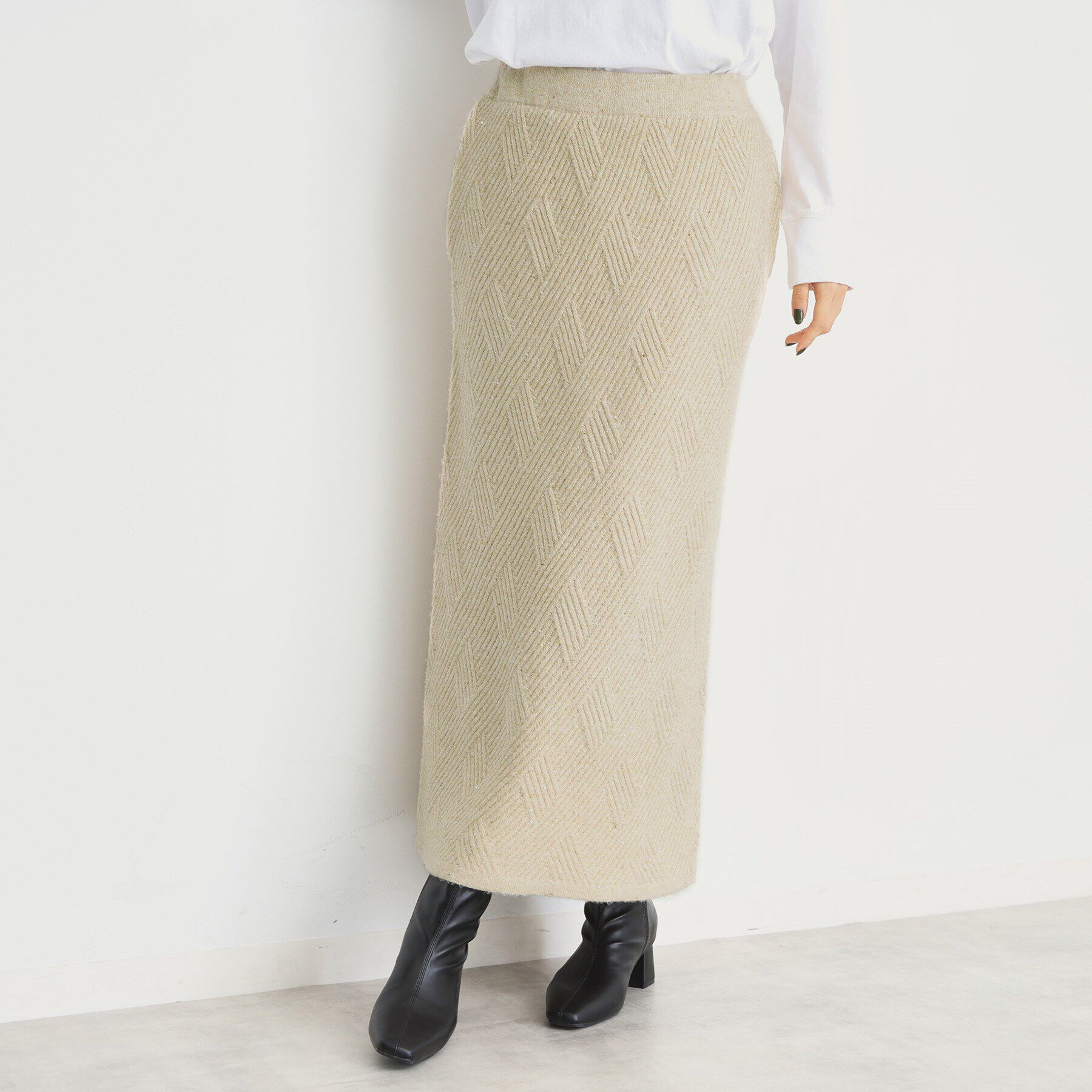 THE SHOP TK「リンクススパンコールニットスカート/洗える」|スカート|ｸﾞﾚｰｼﾞｭ(050)