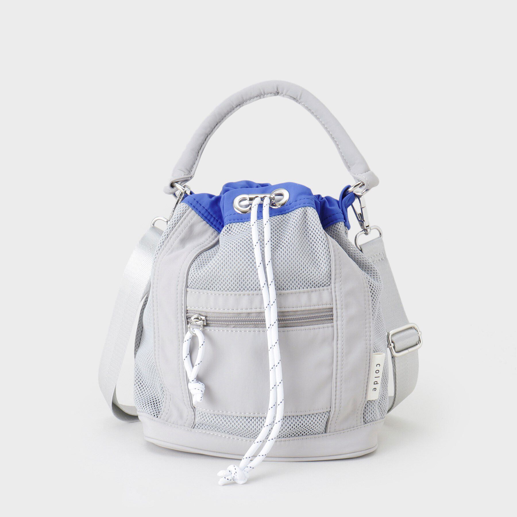 THE SHOP TK「メッシュナイロンコンビ巾着ショルダーバッグ」|ショルダー・メッセンジャー|グレー(012)