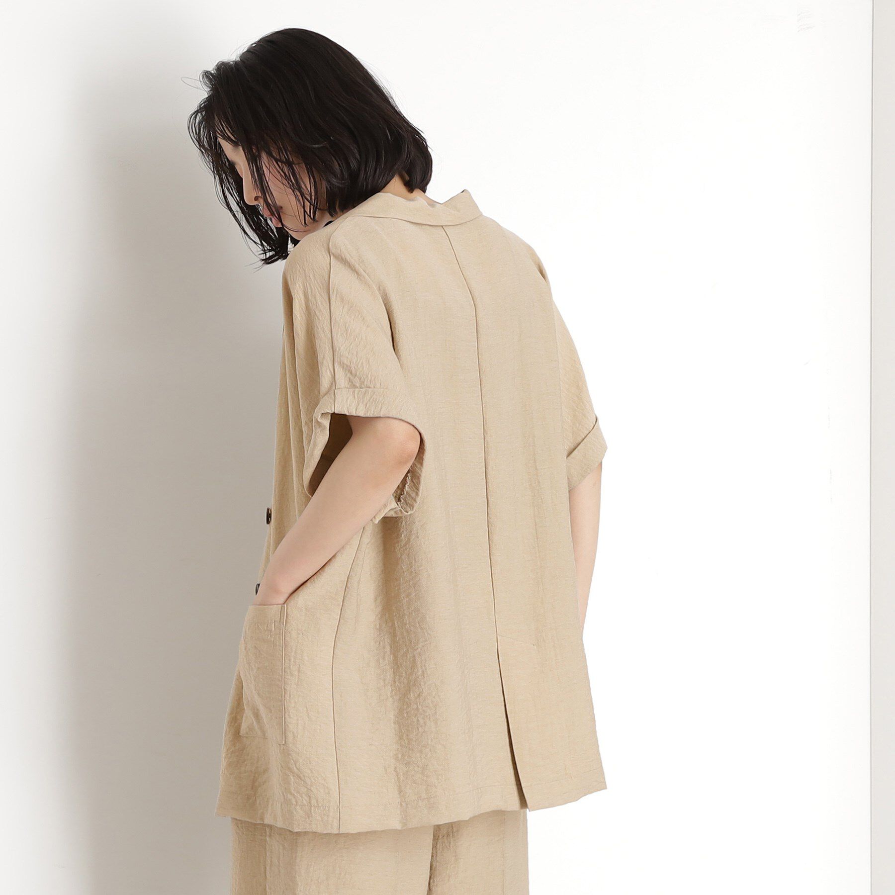 THE SHOP TK「リネン混半袖テーラージャケット【洗える/セットアップ可】」|テーラードジャケット|