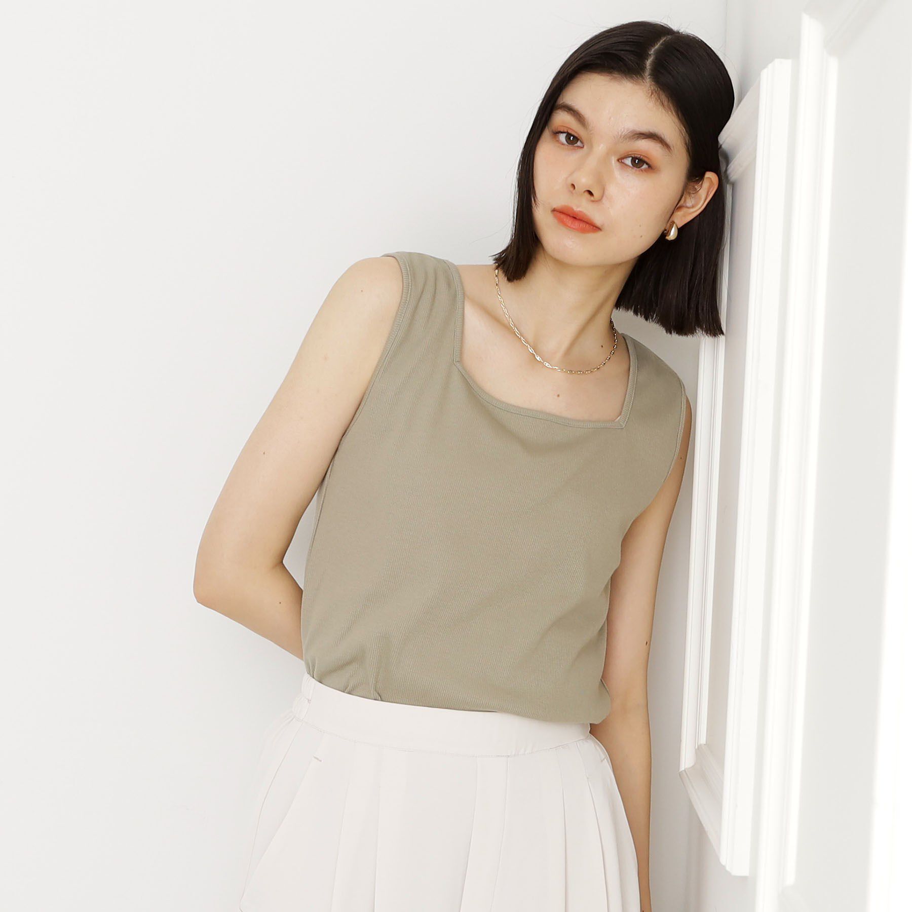 THE SHOP TK「【インナーに最適】2WAYスクエアタンク」|キャミソール|カーキ(027)