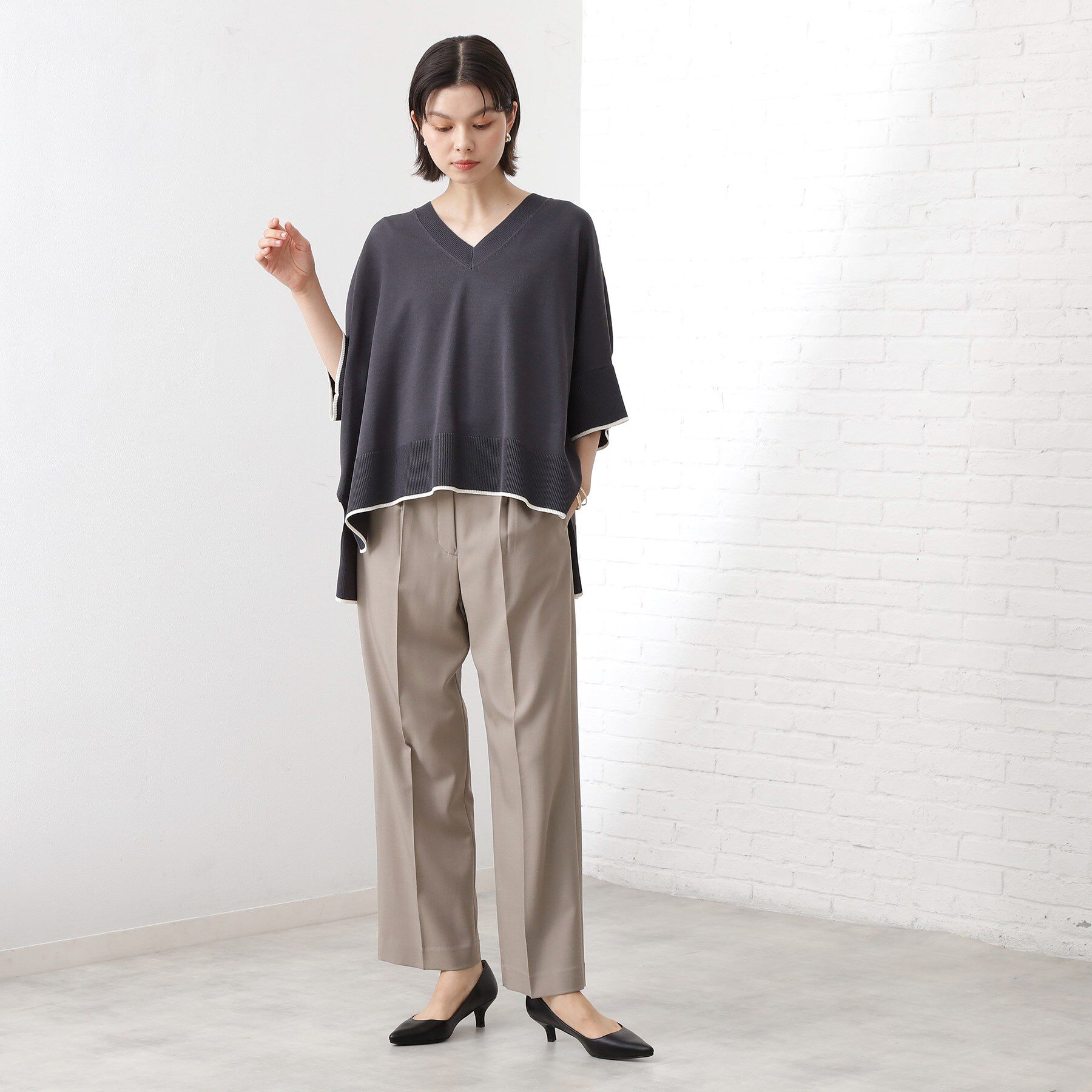 THE SHOP TK「Vネックドルマンニット【毛玉になりにくい/洗濯機OK】」|ニット・セーター|