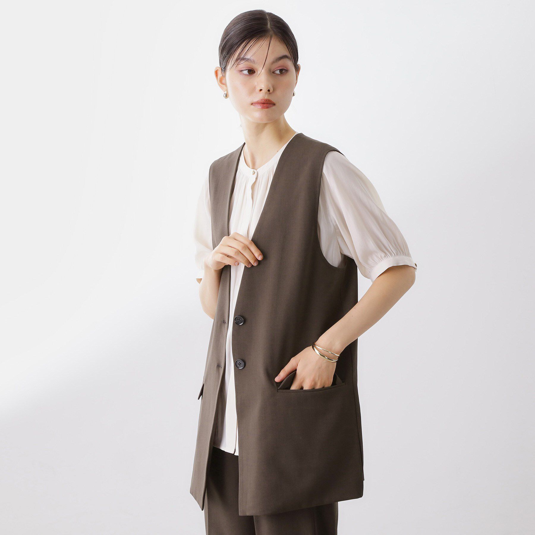 THE SHOP TK「ノーカラージレ【セットアップ可/洗濯機OK】」|ベスト・ジレ|