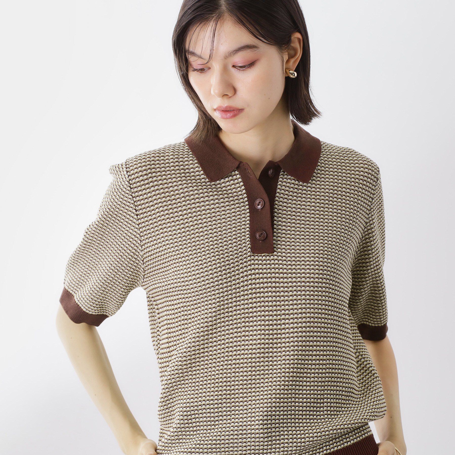 THE SHOP TK「【再入荷】柄アソートポロニットシャツ【洗濯機OK】」|ニット・セーター|