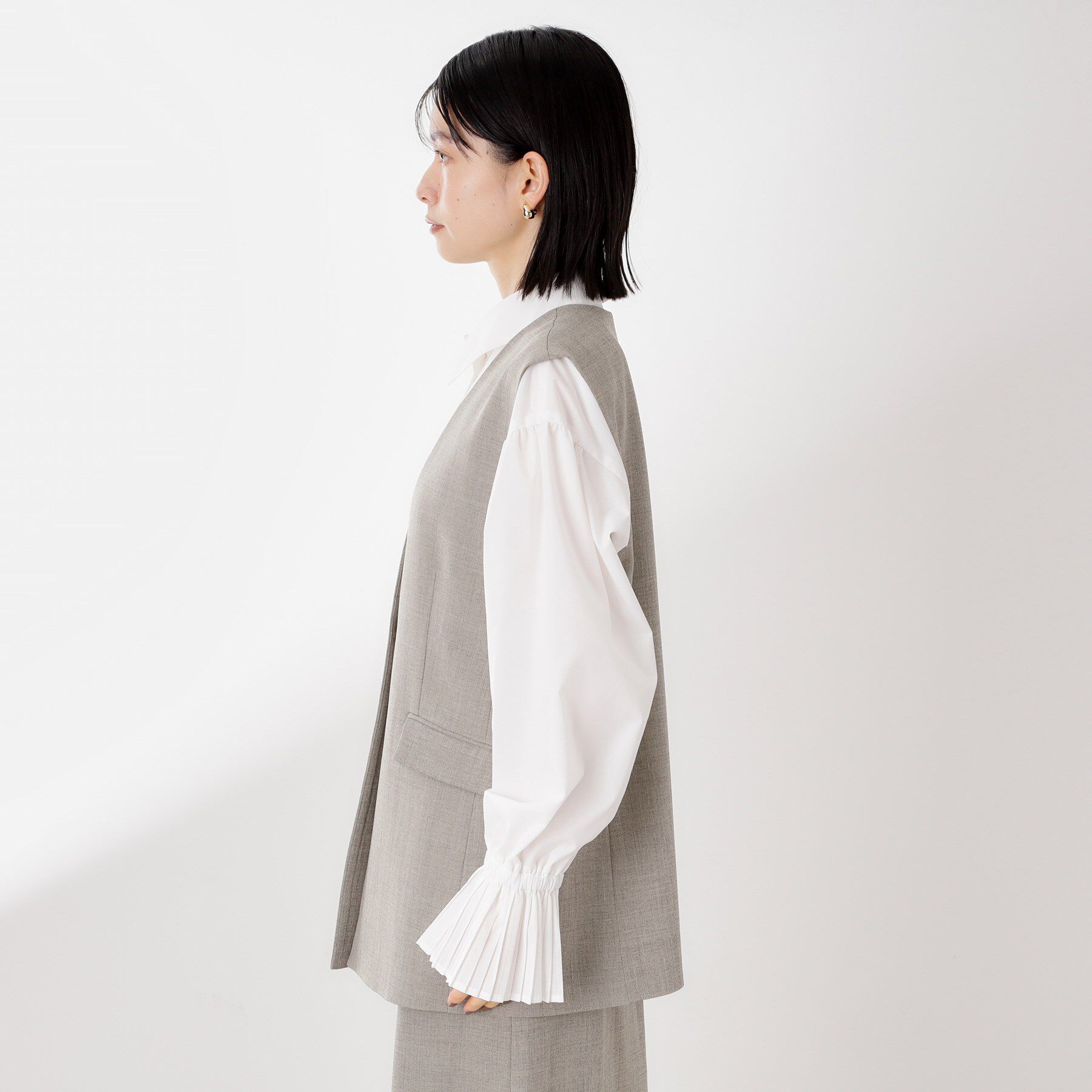 THE SHOP TK「ノーカラージレ【セットアップ可/洗濯機OK】/CAVIANシリーズ」|ベスト・ジレ|