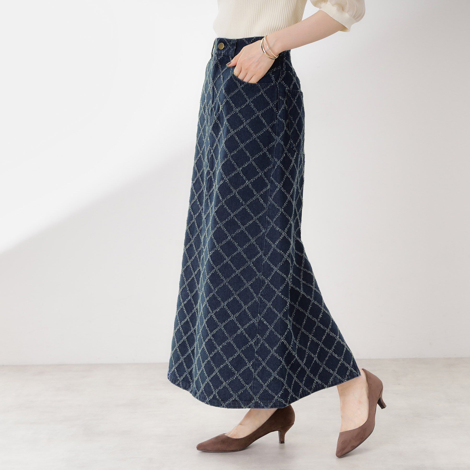 THE SHOP TK「ジャカードデニムロングスカート【洗濯機OK】」|スカート|
