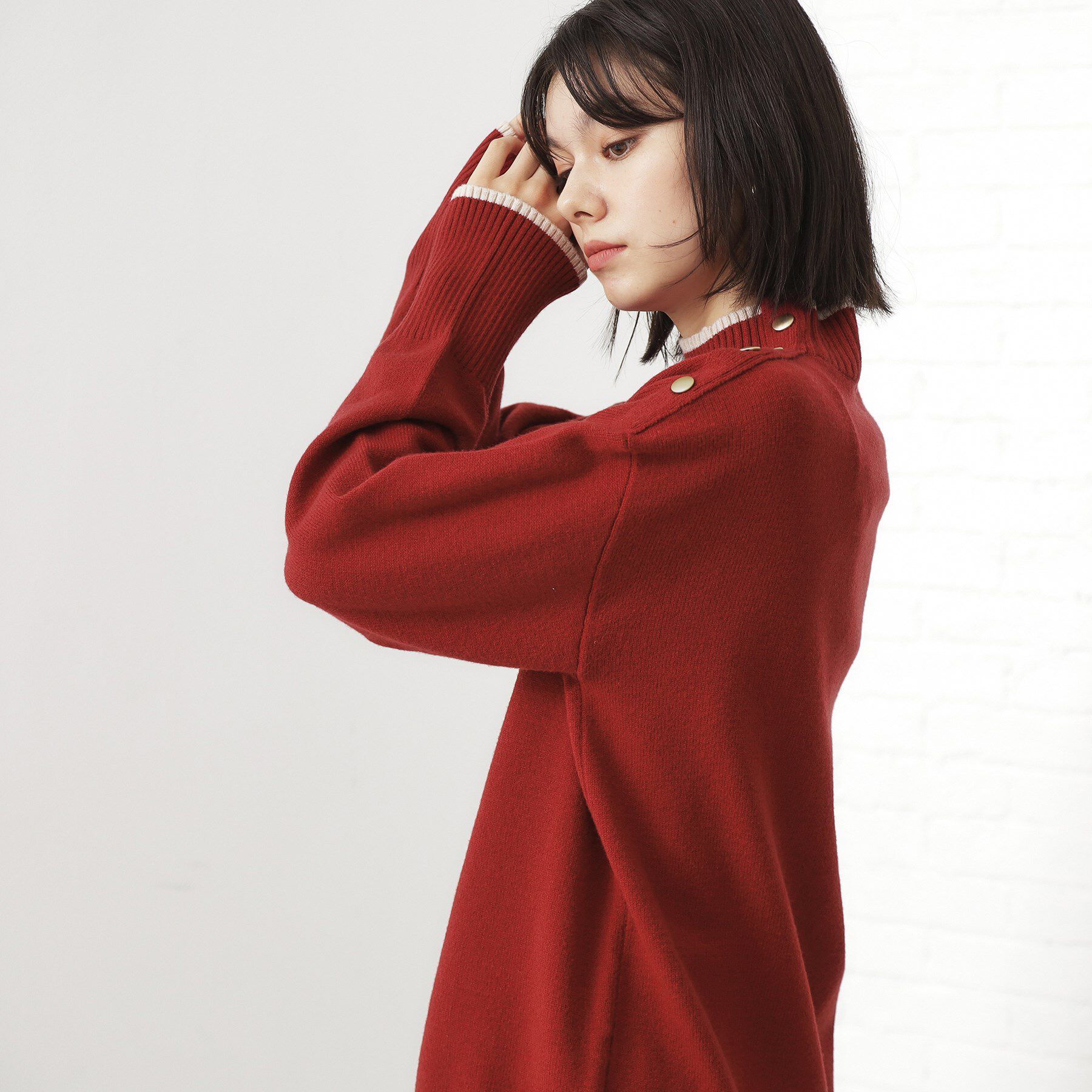 THE SHOP TK「【インしないで着られる】金ボタン ハイネックニット/毛玉になりにくい/静電気防止/洗濯機OK」|ニット・セーター|