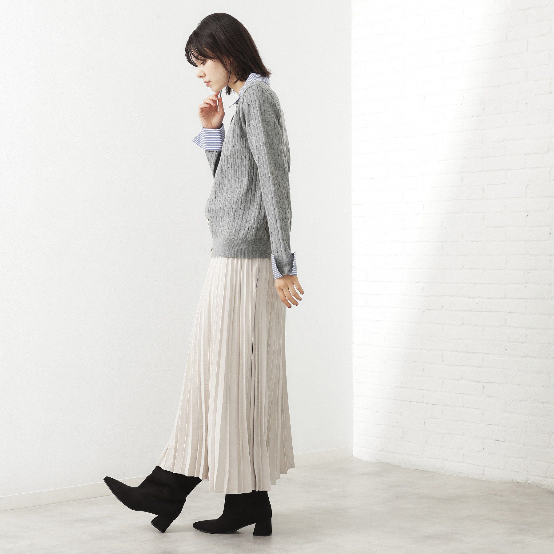 THE SHOP TK「【着るだけでコーデ完成】シャツレイヤード風 ケーブルニット」|ニット・セーター|