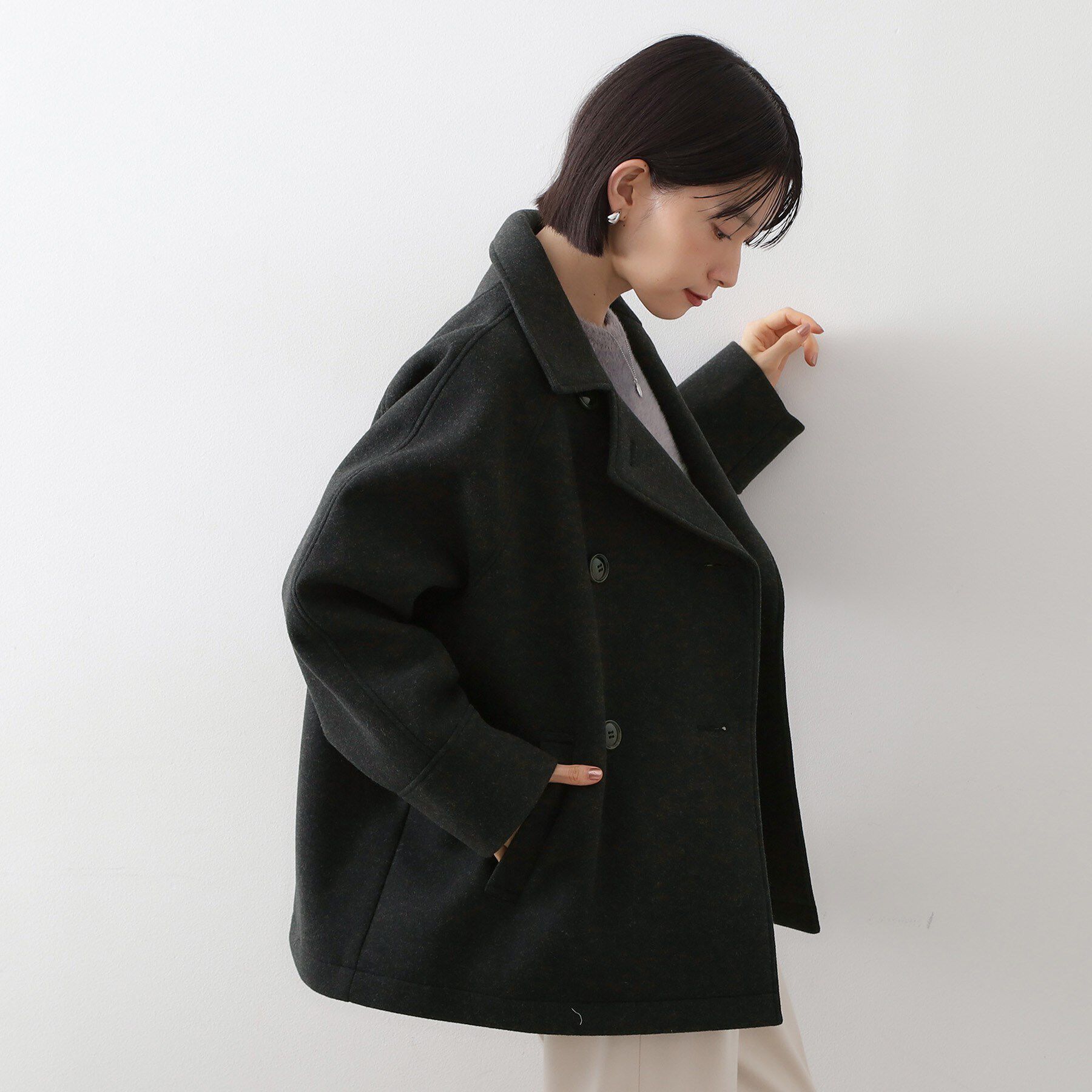 THE SHOP TK「柔らかで大人上品 ジャージメルトンPコート」|ピーコート|