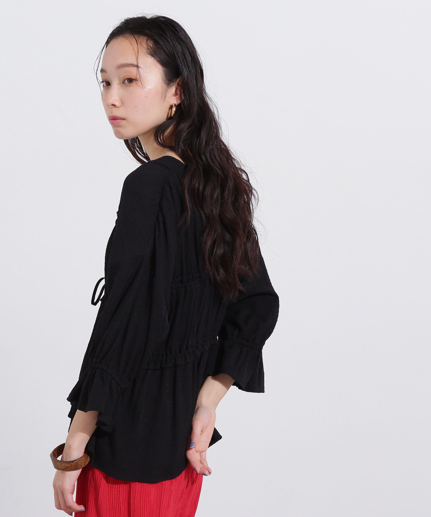  「楊柳シャーリングリボンブラウス」|シャツ・ブラウス|