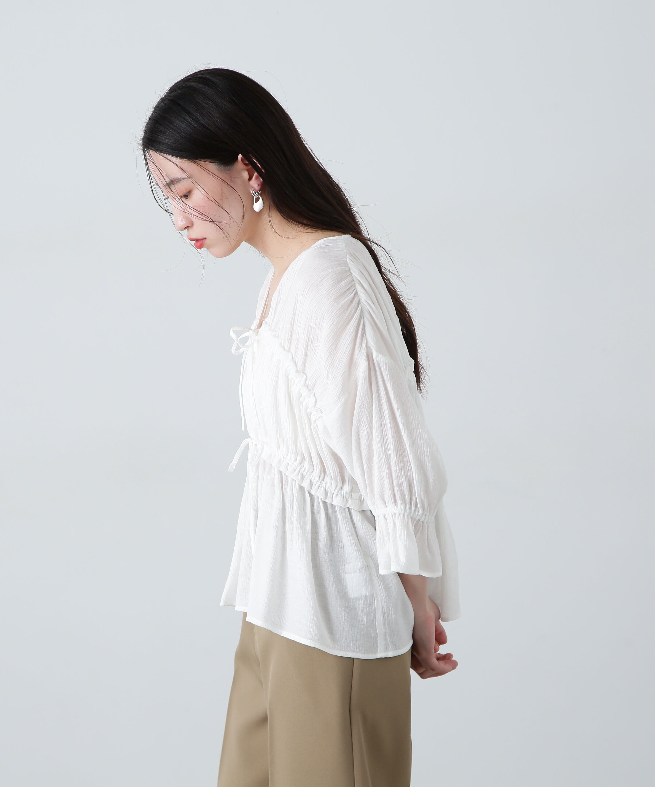  「楊柳シャーリングリボンブラウス」|シャツ・ブラウス|