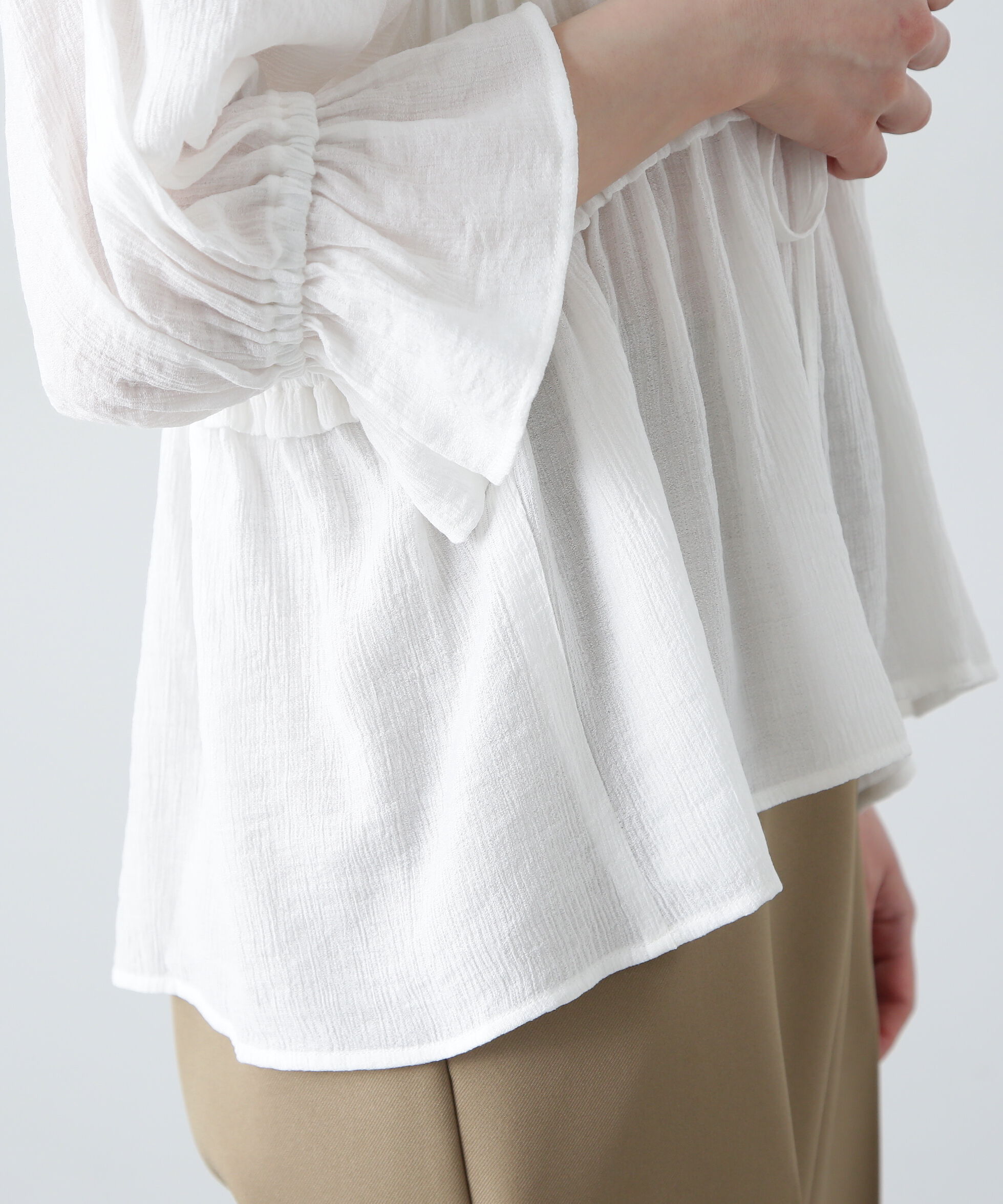  「楊柳シャーリングリボンブラウス」|シャツ・ブラウス|