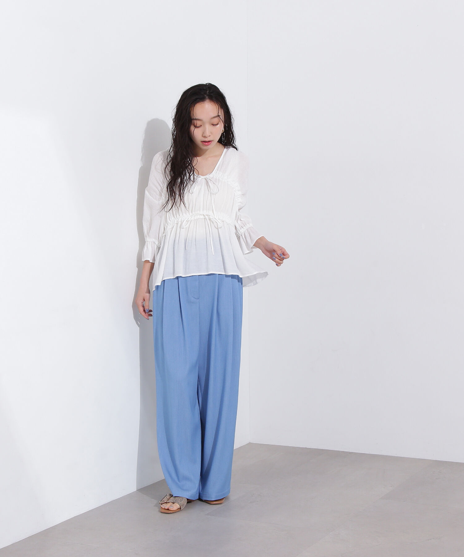  「楊柳シャーリングリボンブラウス」|シャツ・ブラウス|