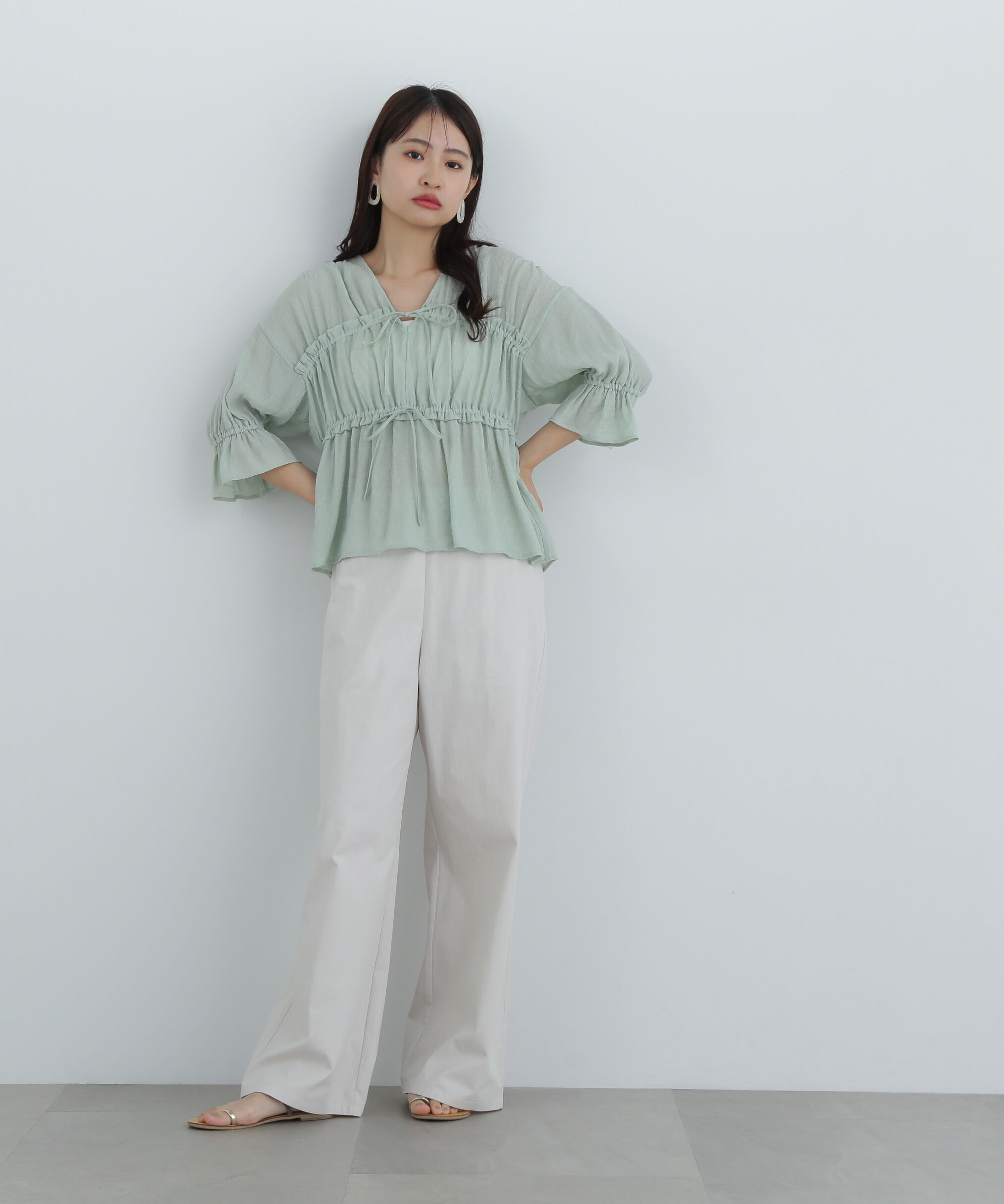  「楊柳シャーリングリボンブラウス」|シャツ・ブラウス|