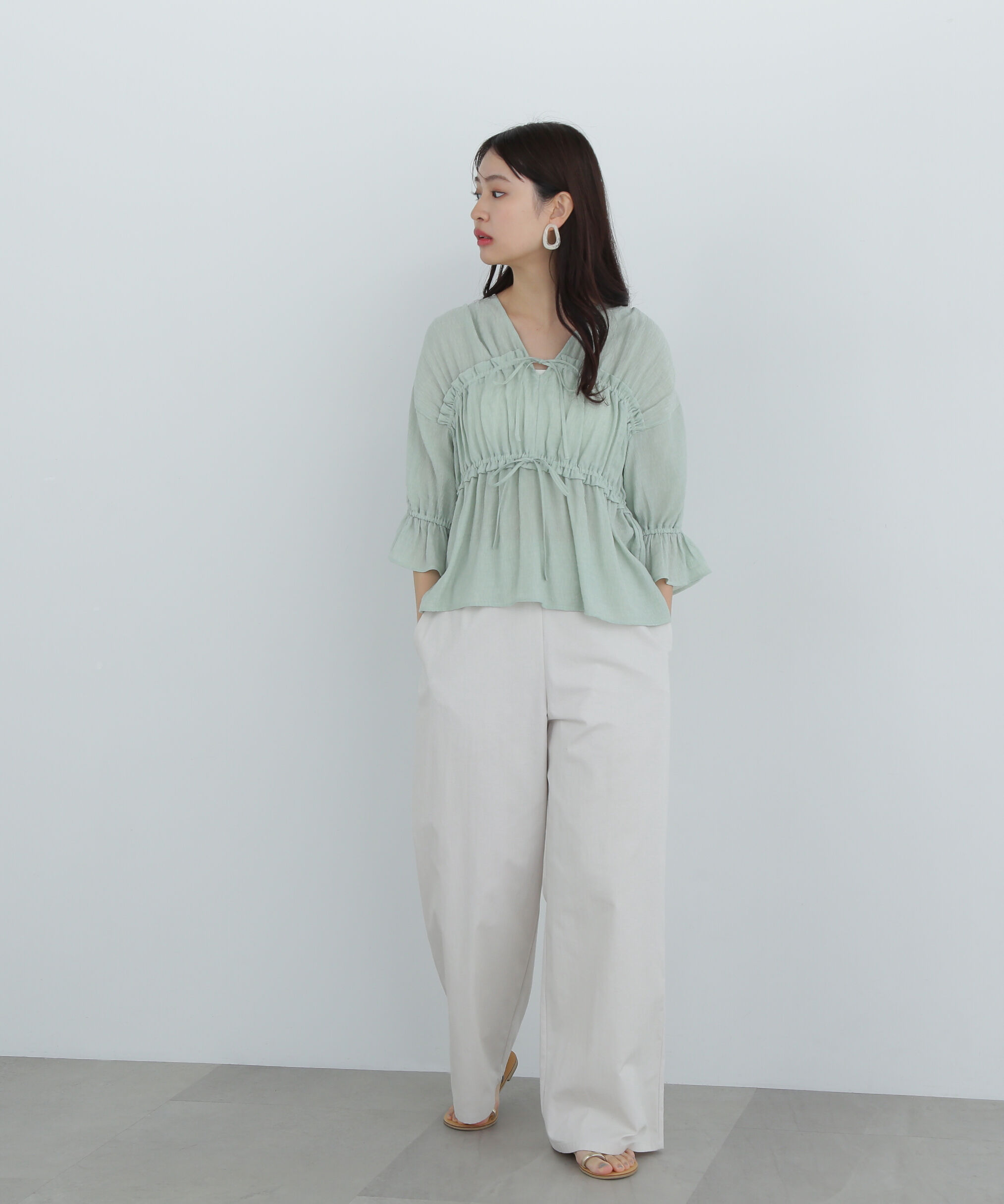  「楊柳シャーリングリボンブラウス」|シャツ・ブラウス|