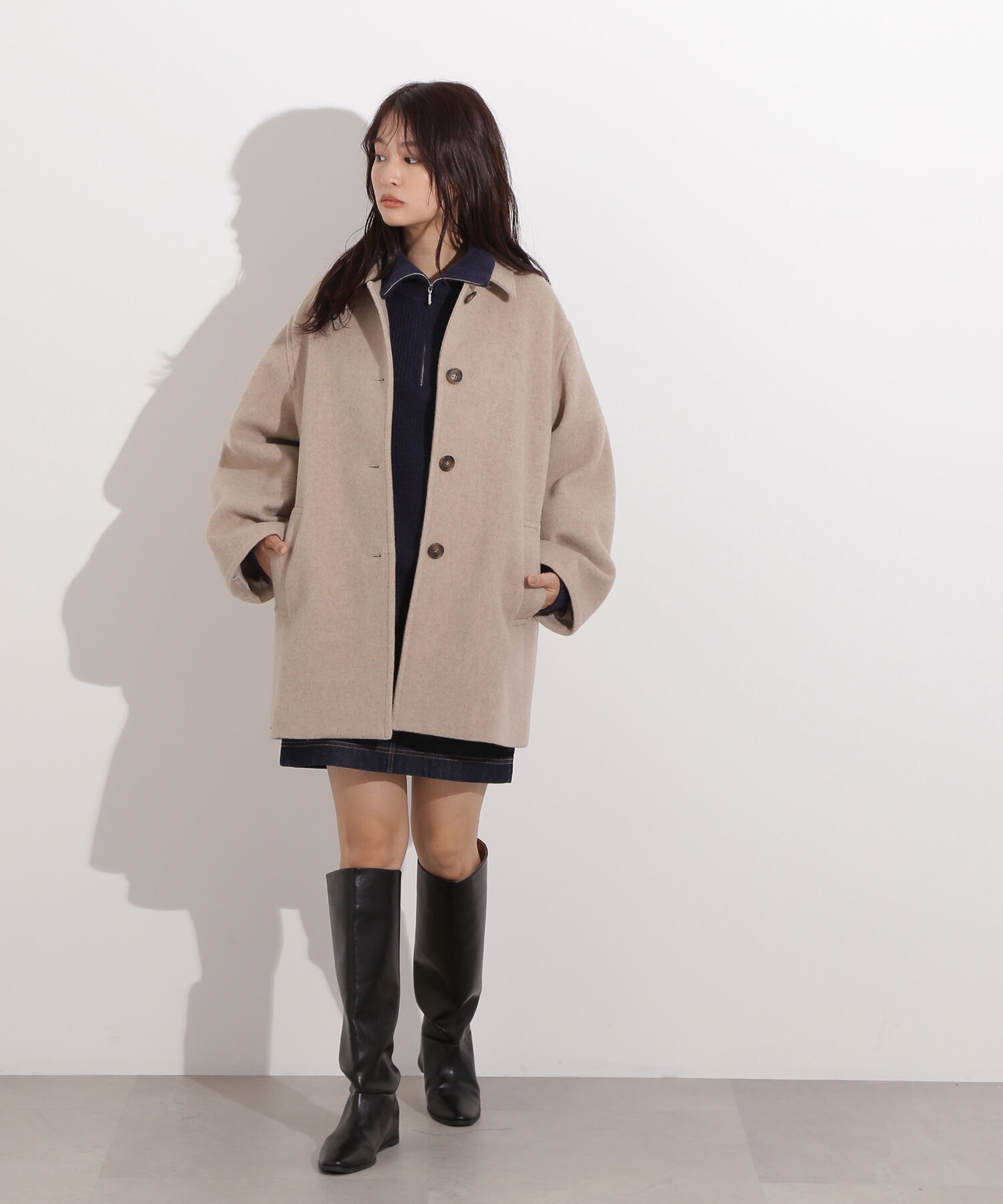  「ステンカラーミディコート」|ブルゾン・スタジャン|