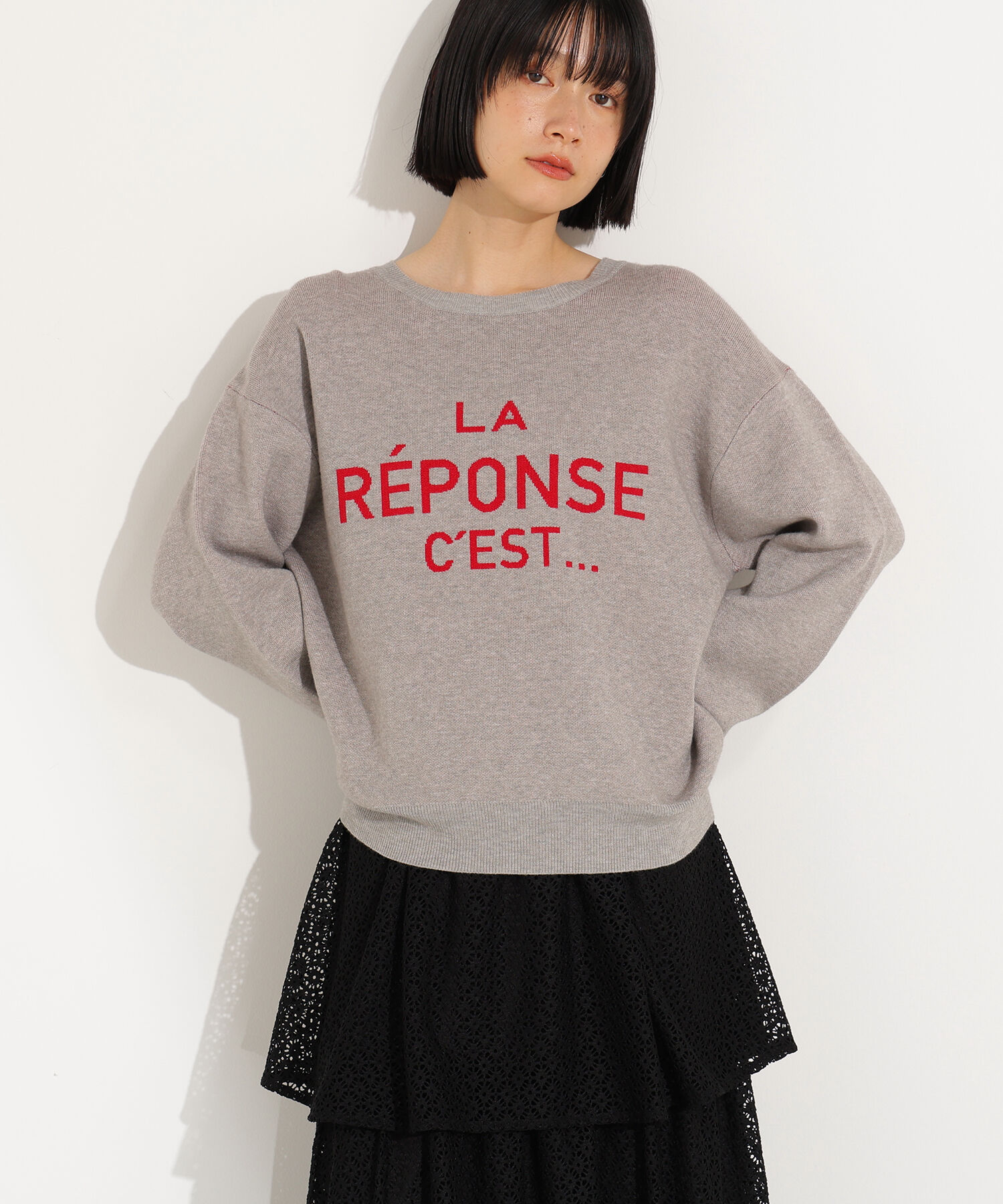  「フレンチロゴジャガードニット」|ニット・セーター|グレー