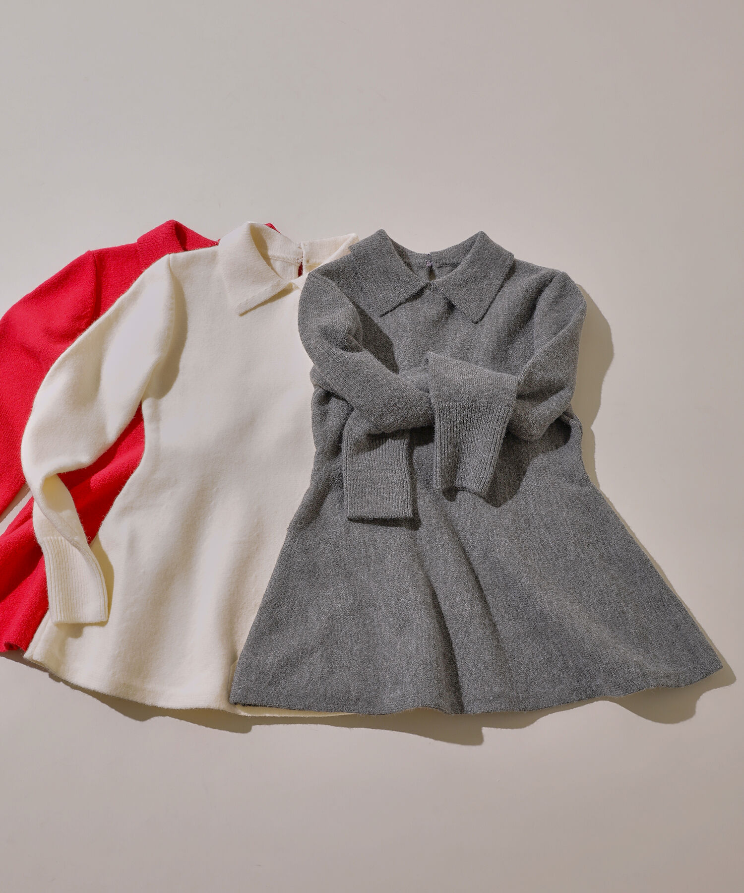  「襟付きペプラムニット」|ニット・セーター|チャコール1