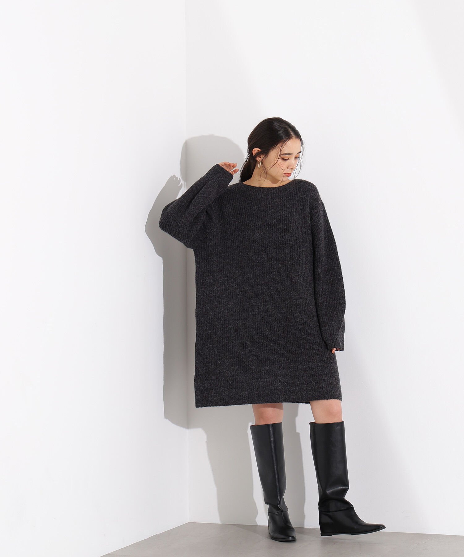  「襟付ミニニットワンピース」|スカート|