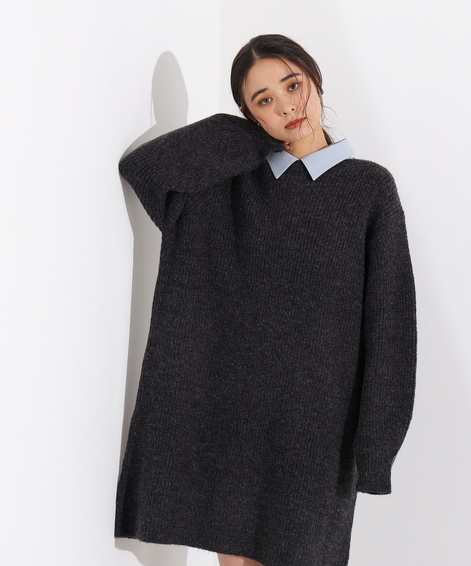  「襟付ミニニットワンピース」|スカート|