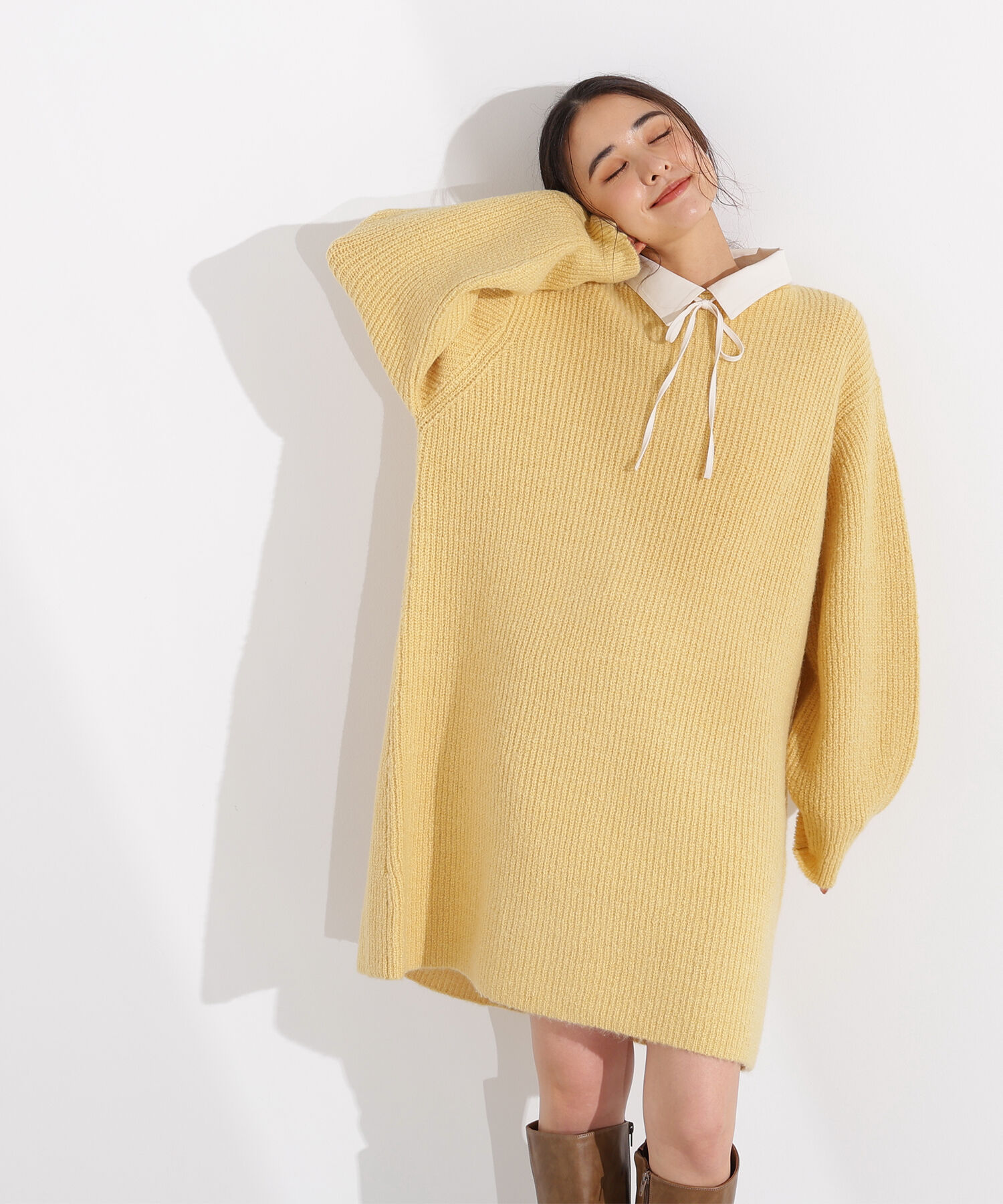  「襟付ミニニットワンピース」|スカート|