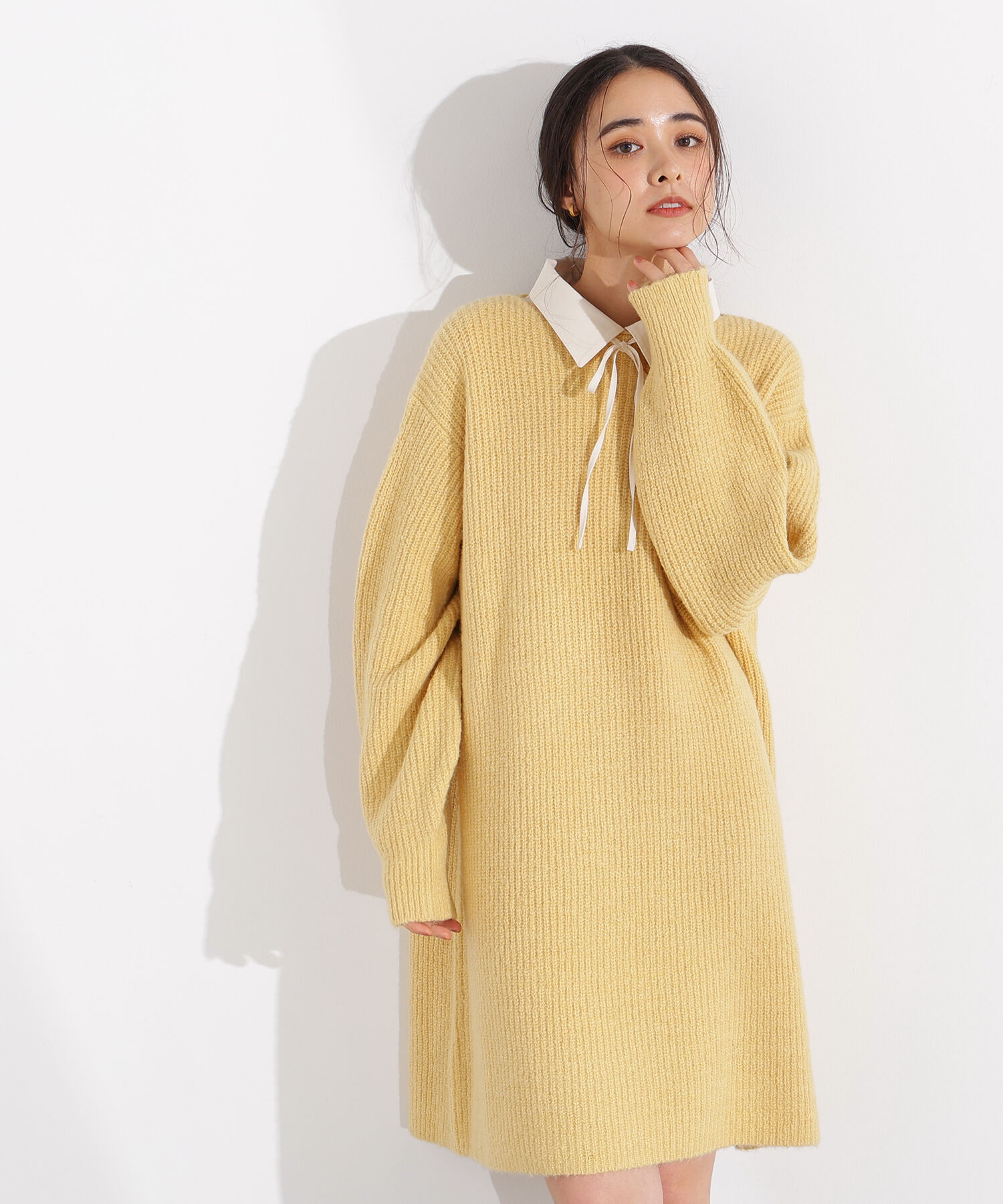  「襟付ミニニットワンピース」|スカート|