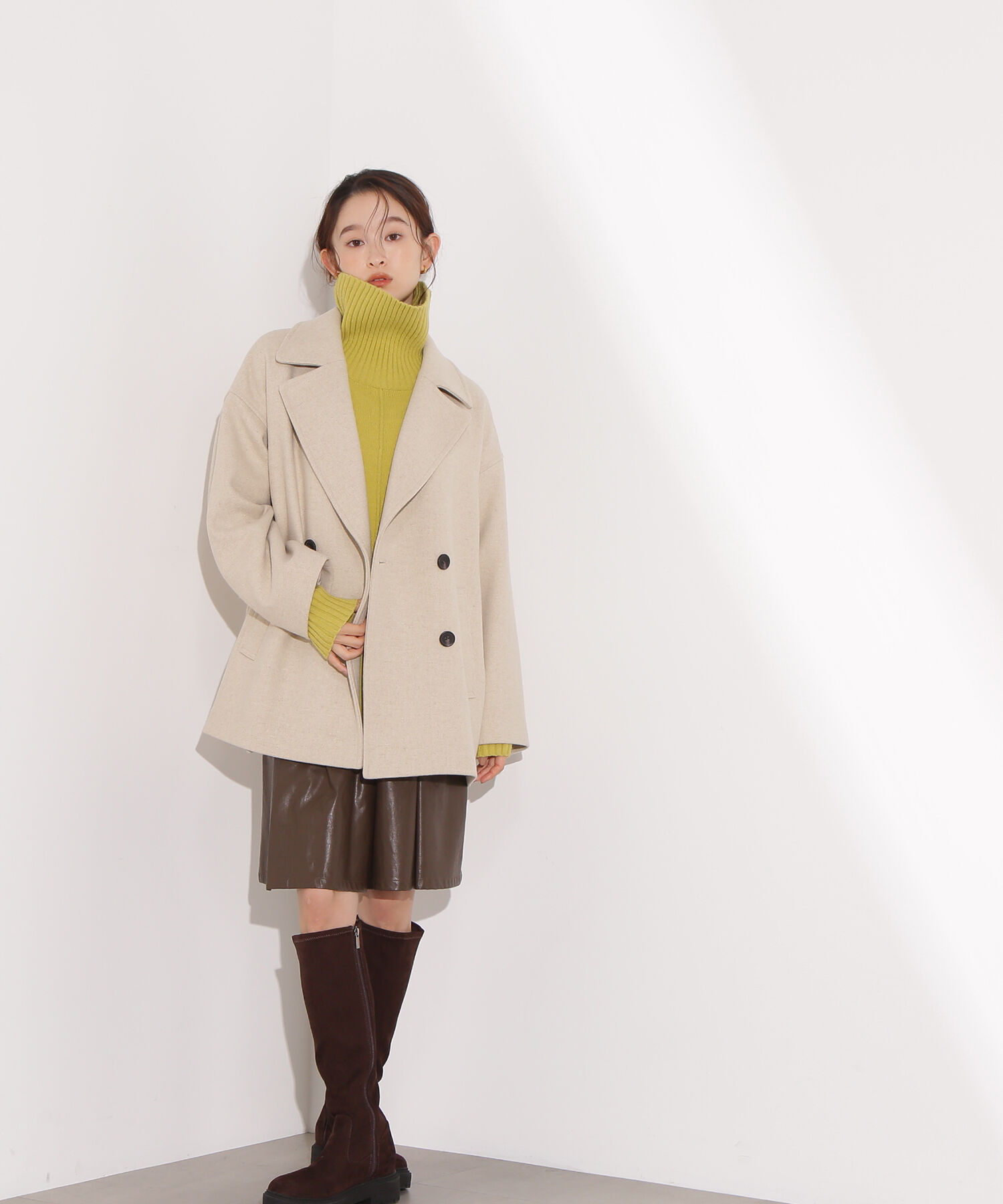  「ミドルPコート《ブラウン&times;ゴールドボタン：LUMINE・LUCUA・official site限定》」|ブルゾン・スタジャン|