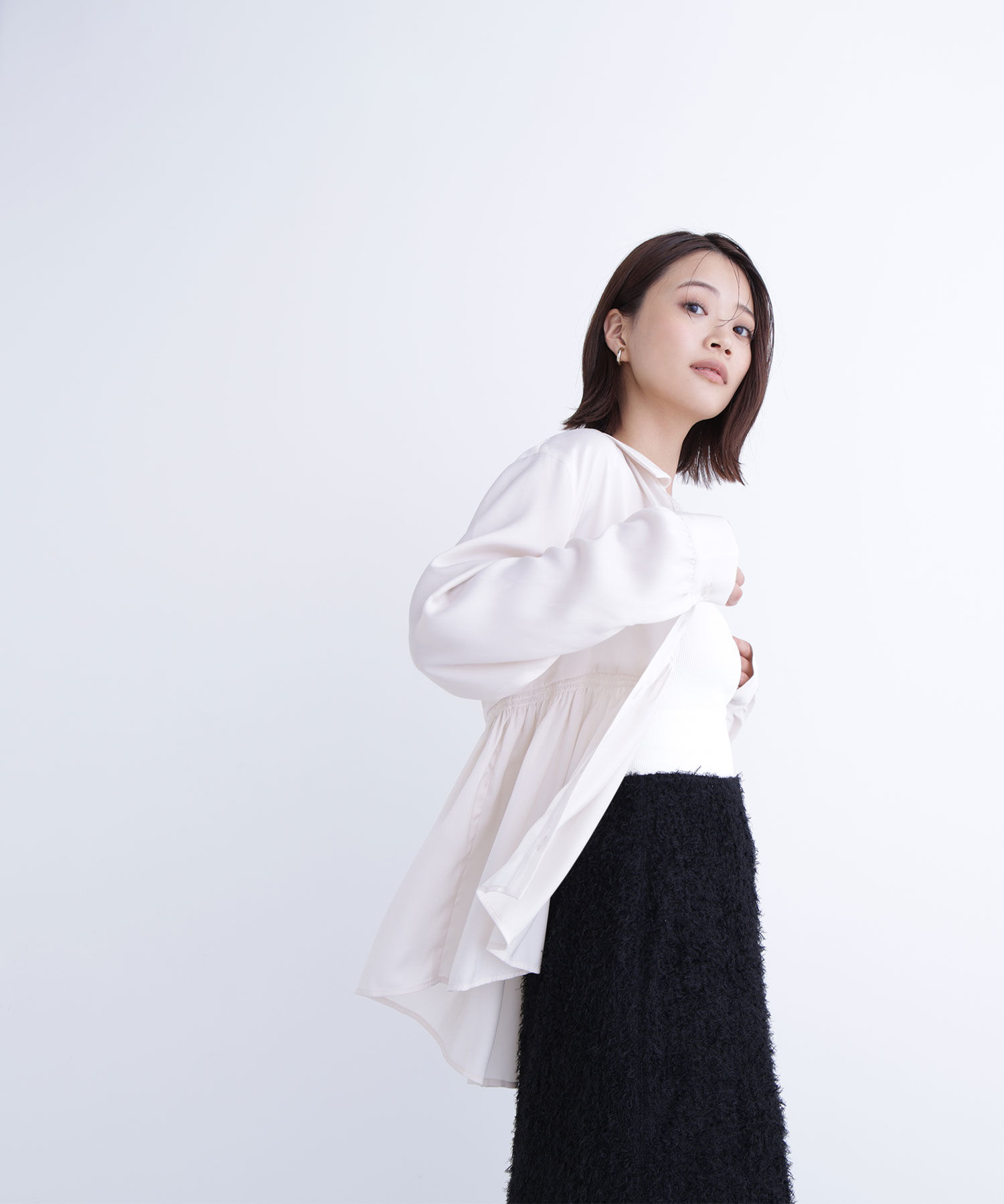  「サテンペプラムブラウス」|シャツ・ブラウス|