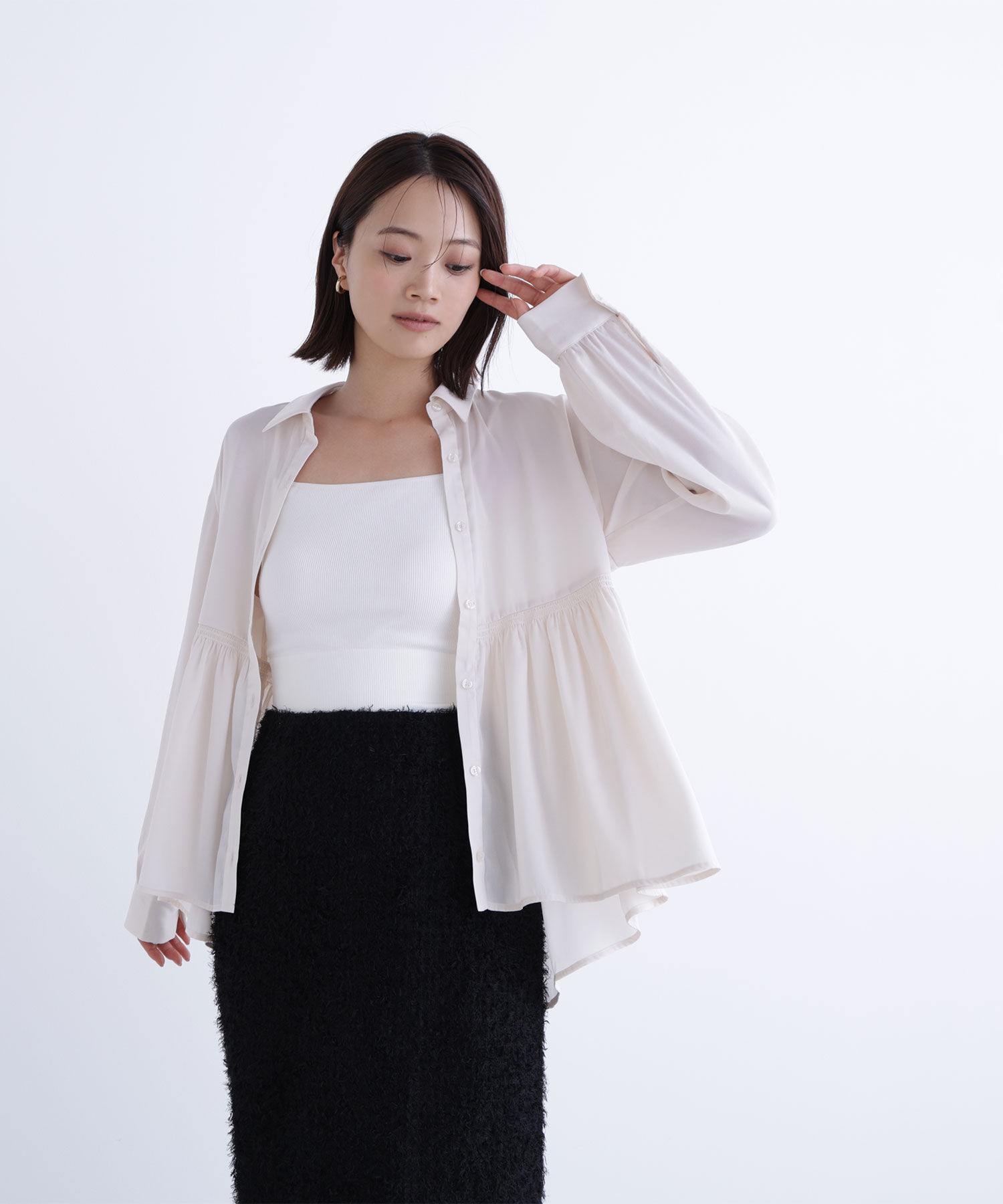  「サテンペプラムブラウス」|シャツ・ブラウス|