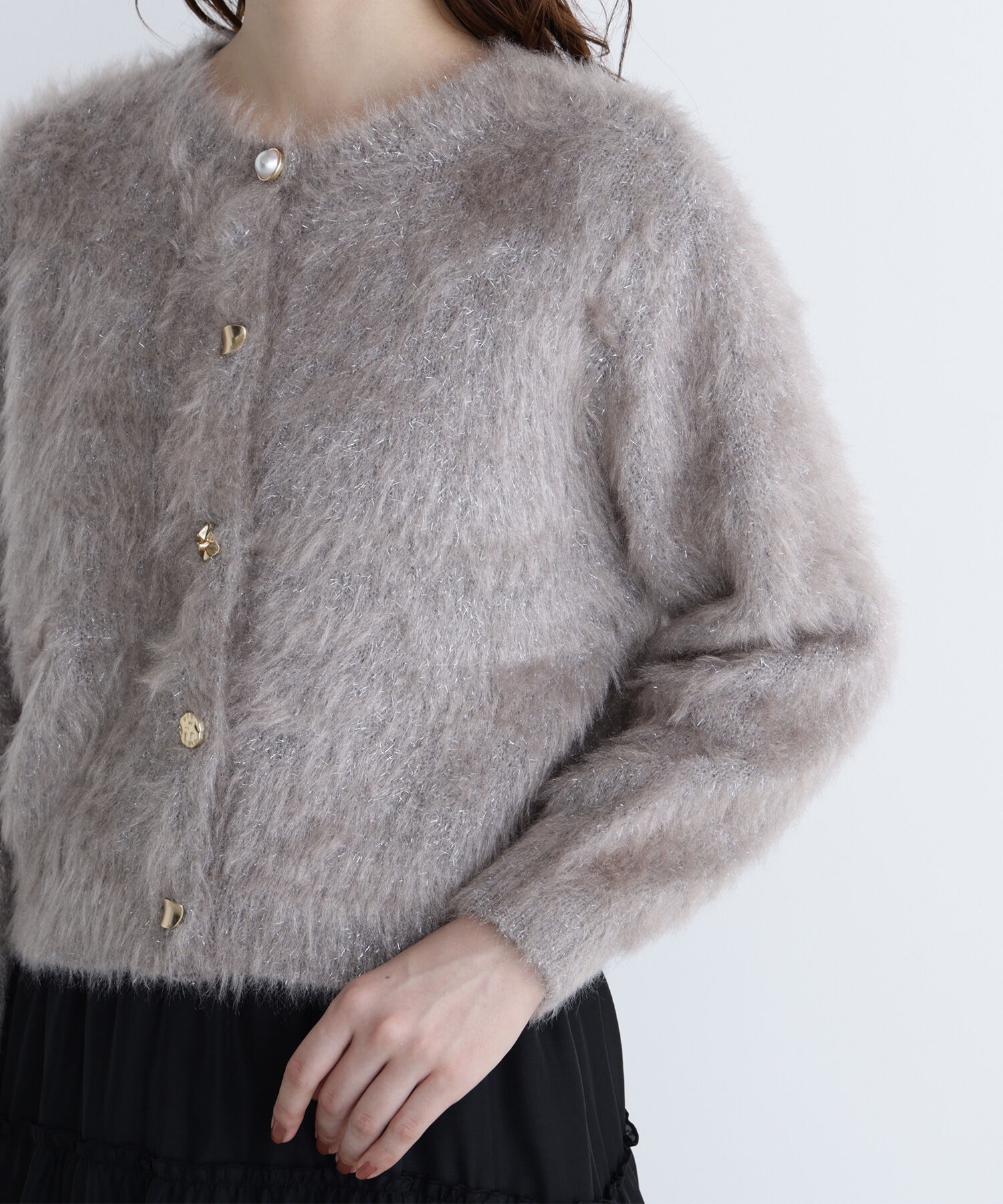  「デザインボタンラメシャギーカーディガン」|ニット・セーター|