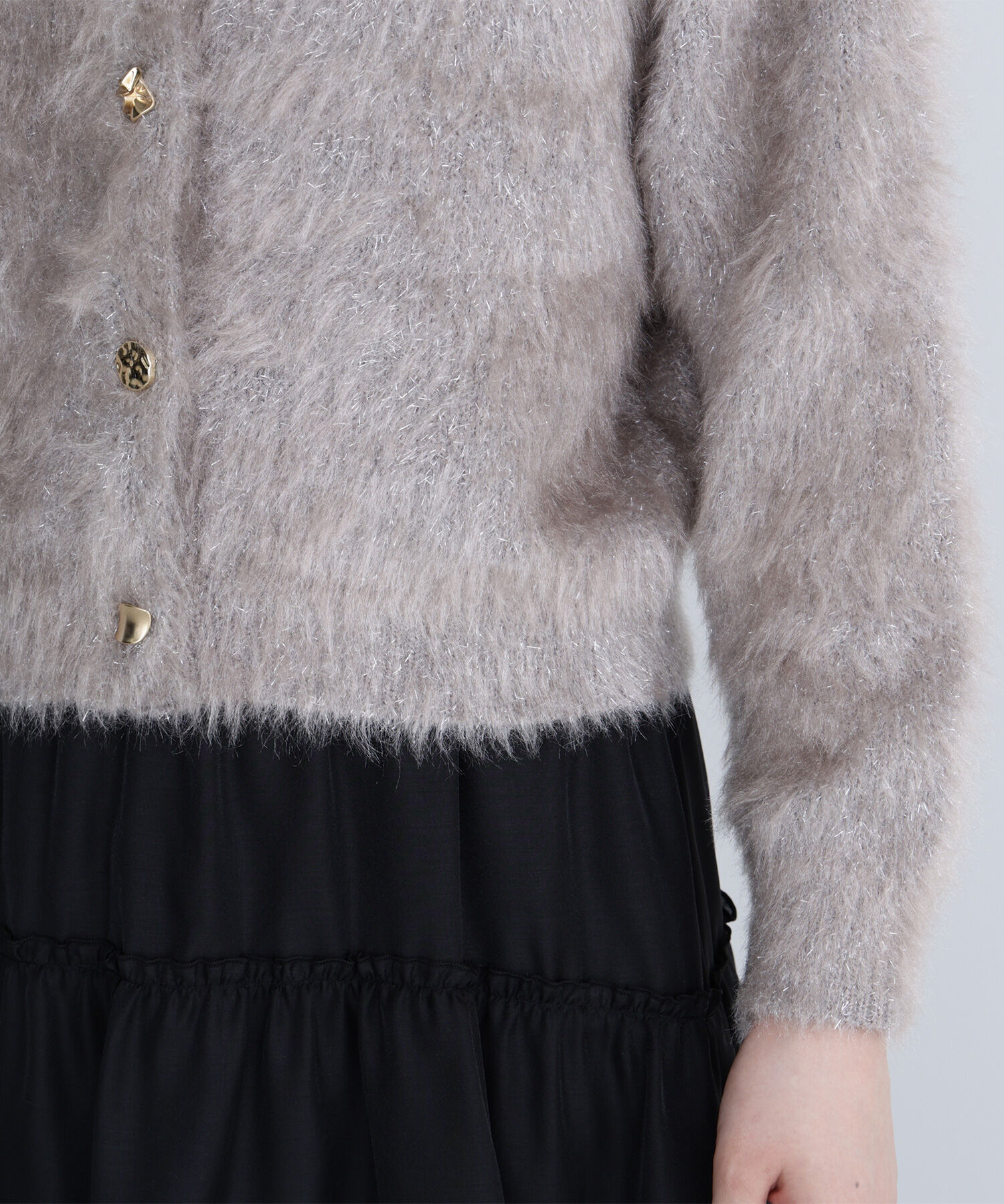  「デザインボタンラメシャギーカーディガン」|ニット・セーター|