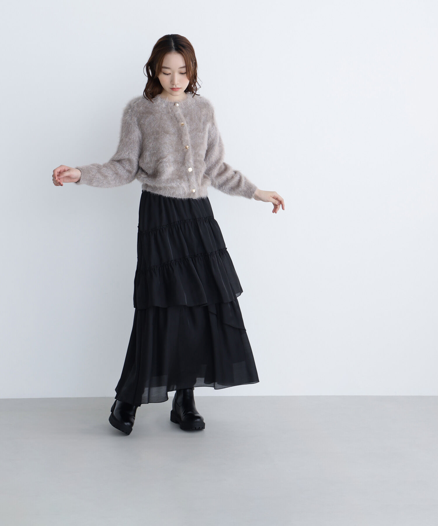  「デザインボタンラメシャギーカーディガン」|ニット・セーター|