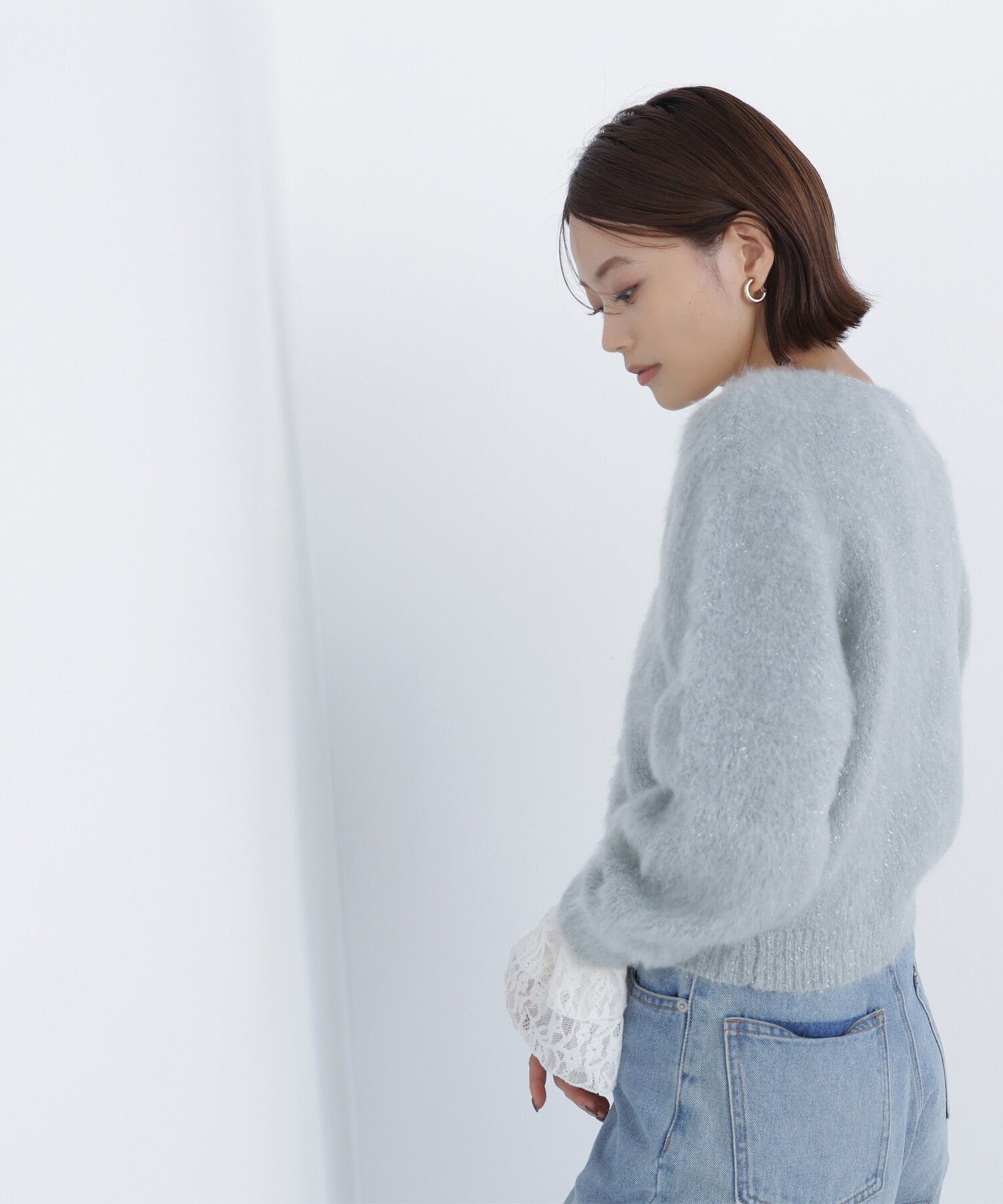  「デザインボタンラメシャギーカーディガン」|ニット・セーター|