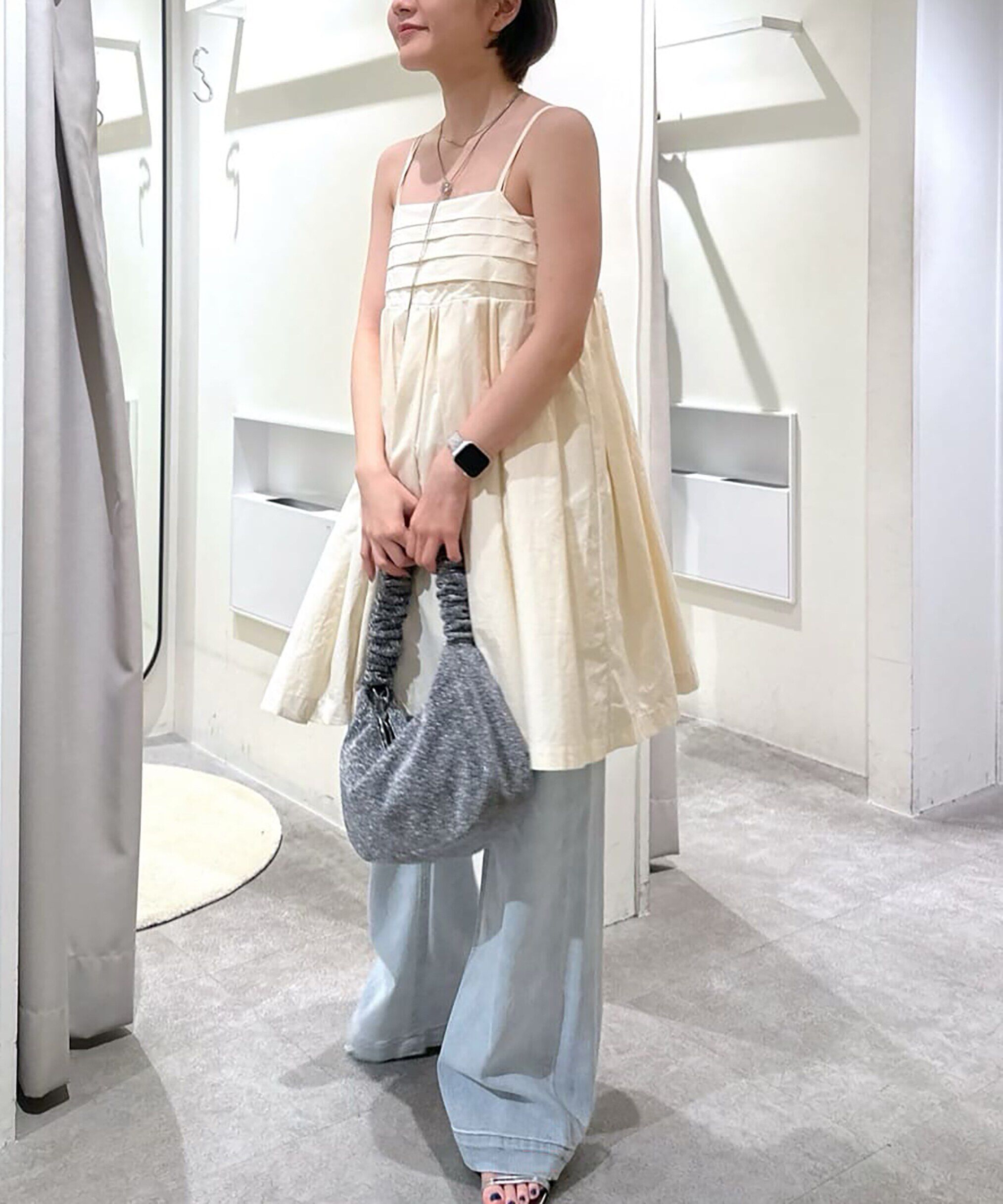  「コットンタックデザインミニキャミソールワンピース」|ワンピース|