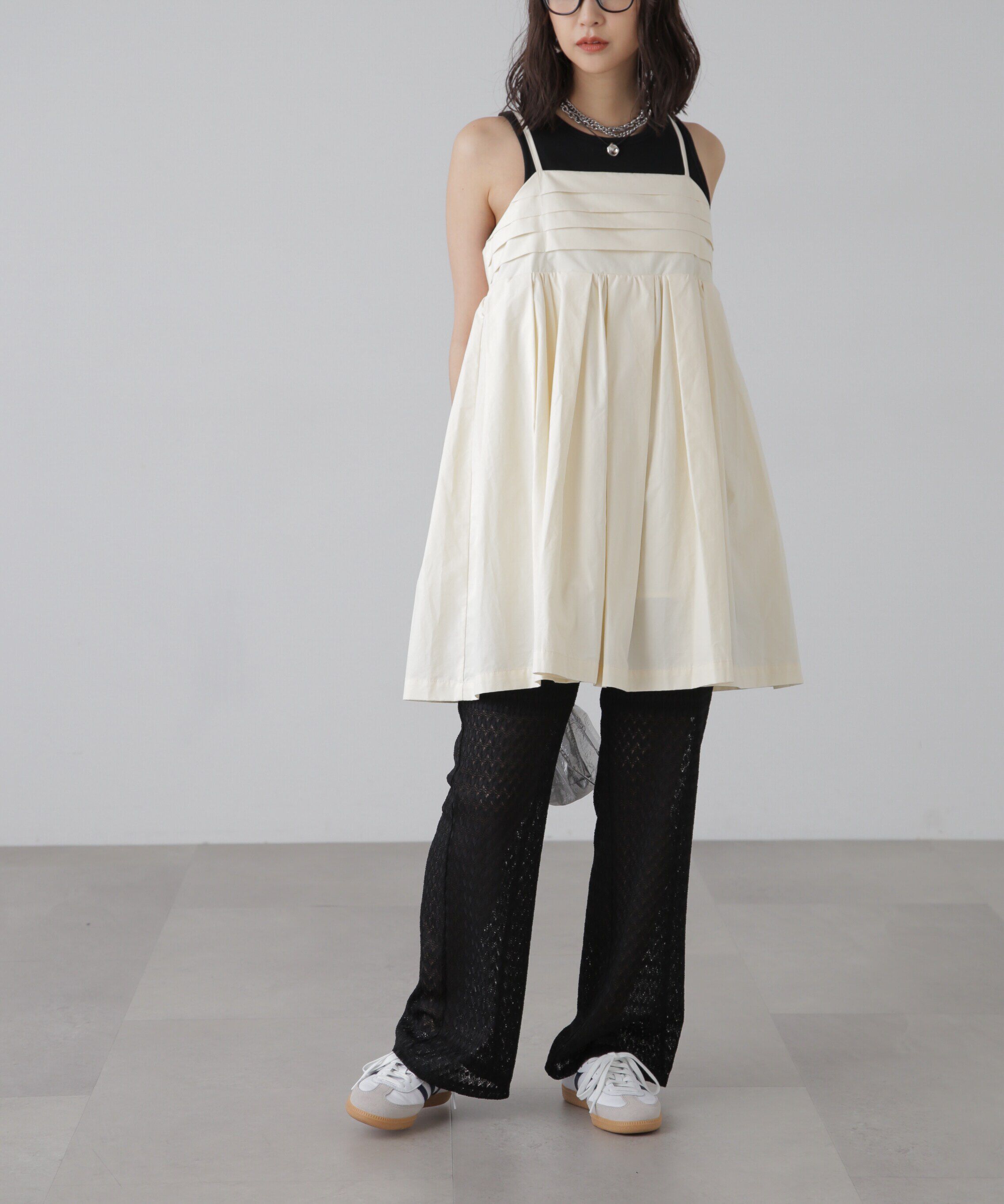  「コットンタックデザインミニキャミソールワンピース」|ワンピース|