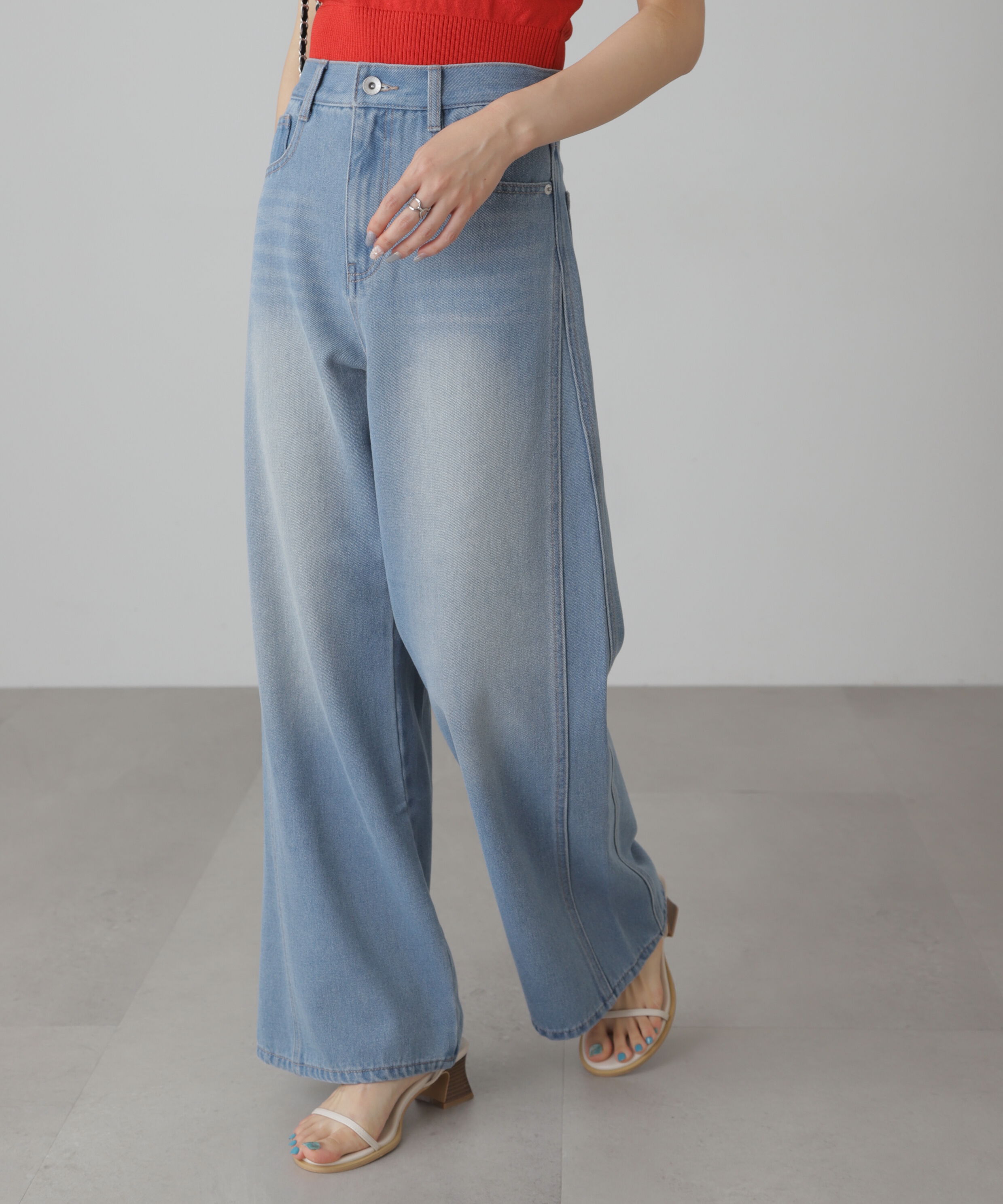  「[XS-Lサイズ展開]サイドパネルヴィンテージライクワイドデニム」|その他|