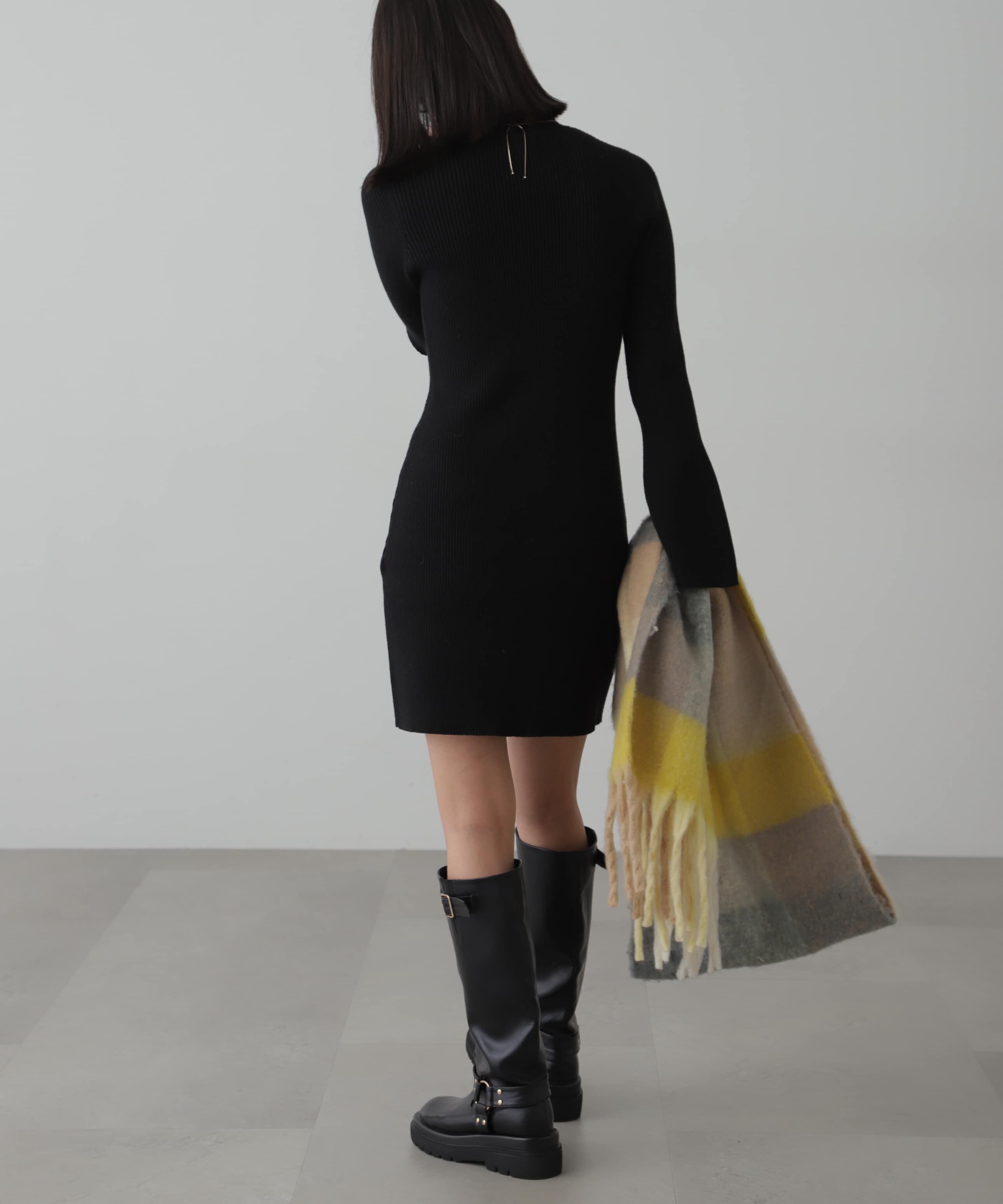  「ボトルネックリブニットミニワンピース」|ワンピース|