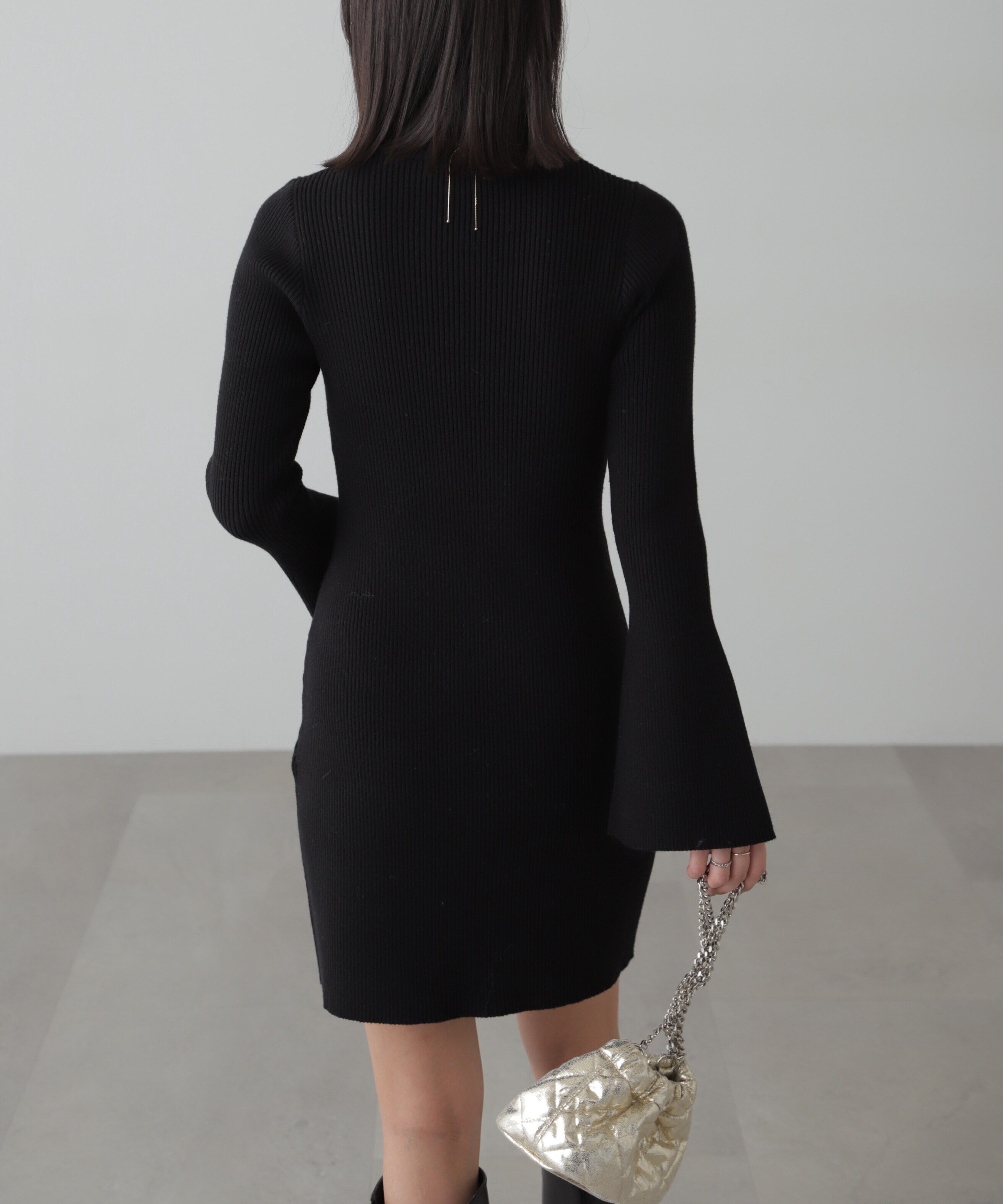  「ボトルネックリブニットミニワンピース」|ワンピース|