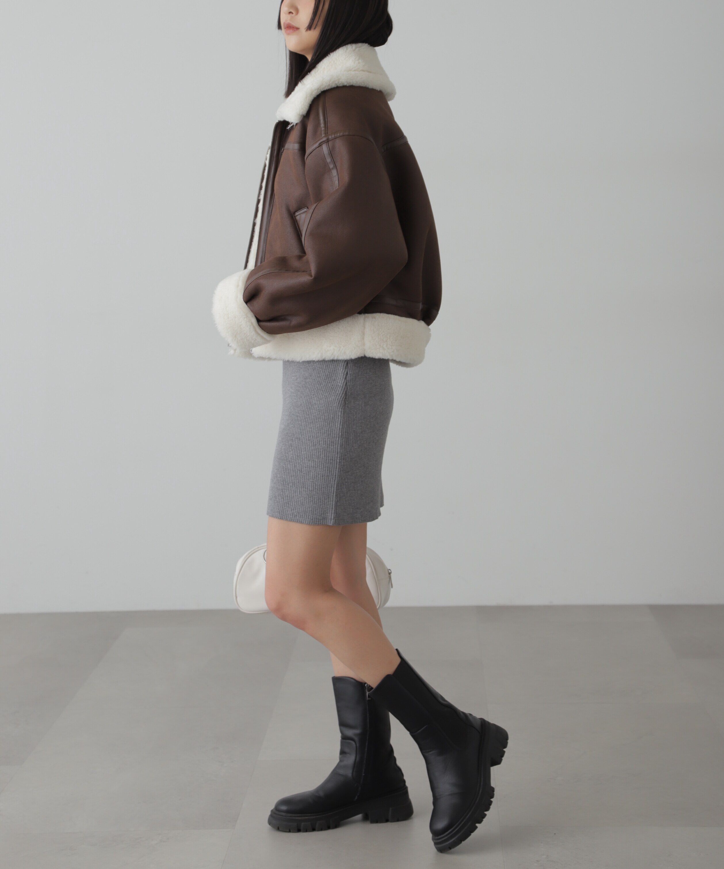  「ボトルネックリブニットミニワンピース」|ワンピース|