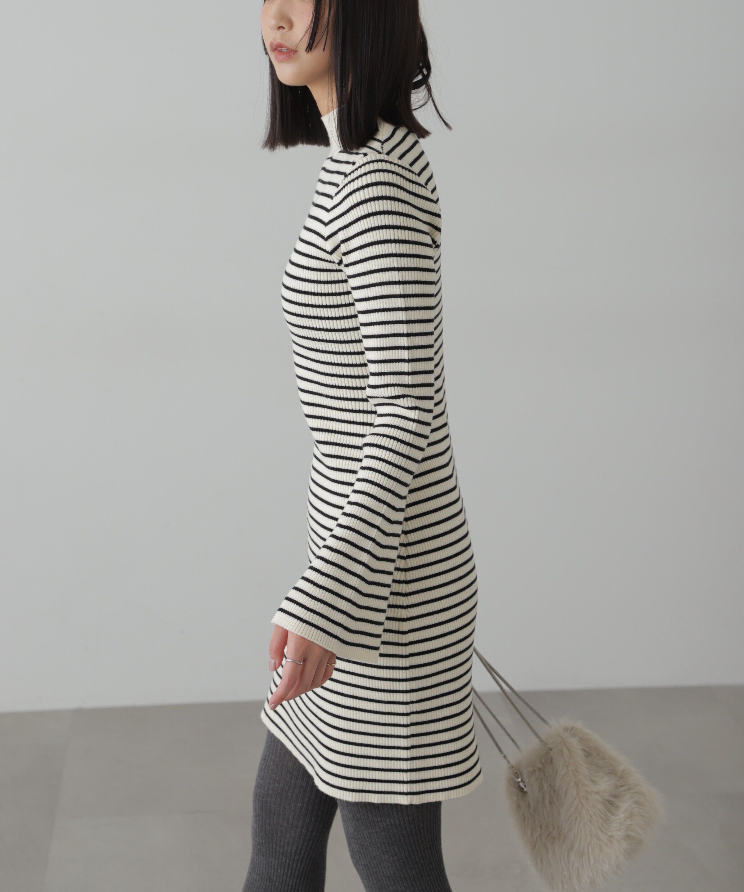  「ボトルネックリブニットミニワンピース」|ワンピース|