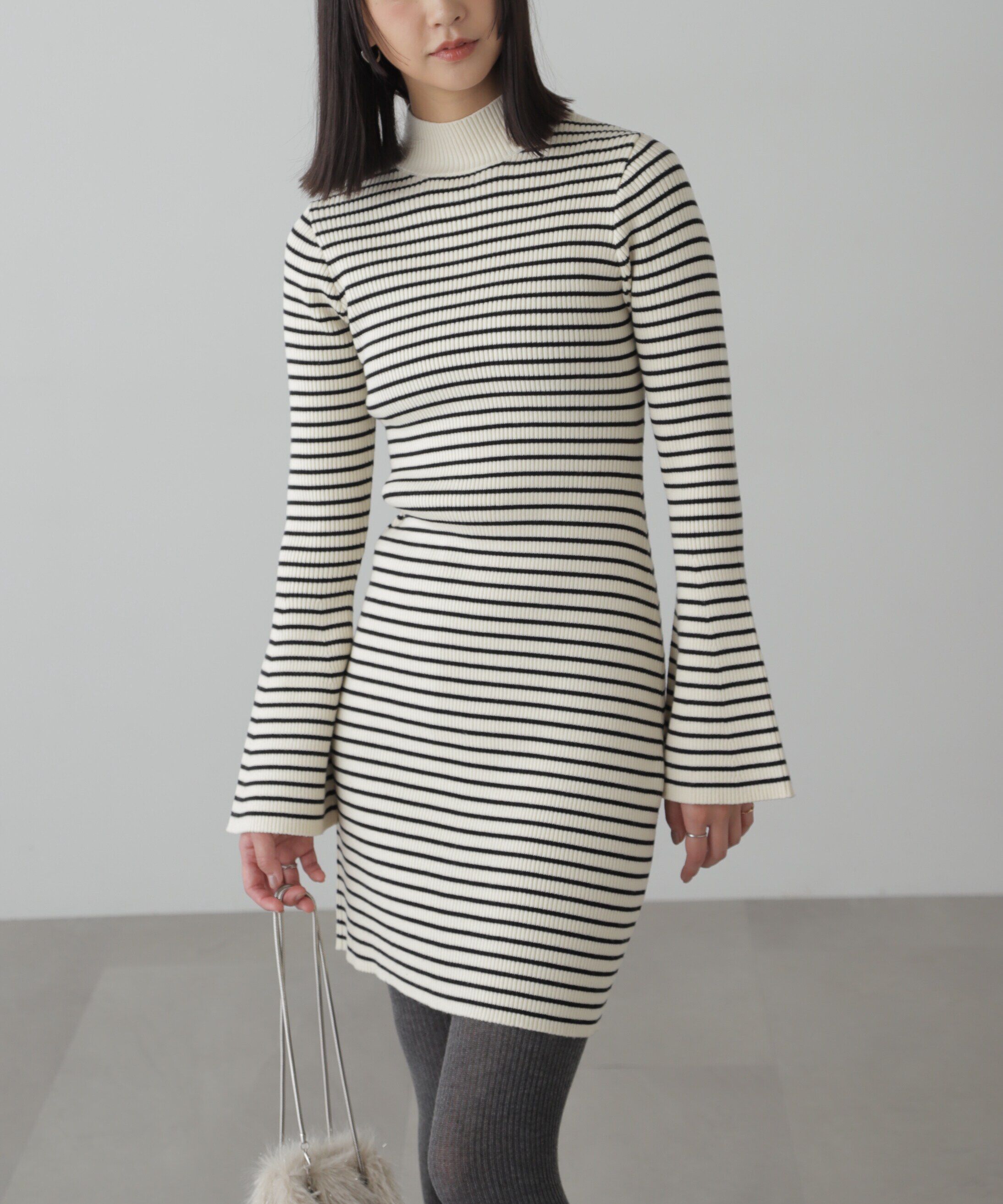  「ボトルネックリブニットミニワンピース」|ワンピース|