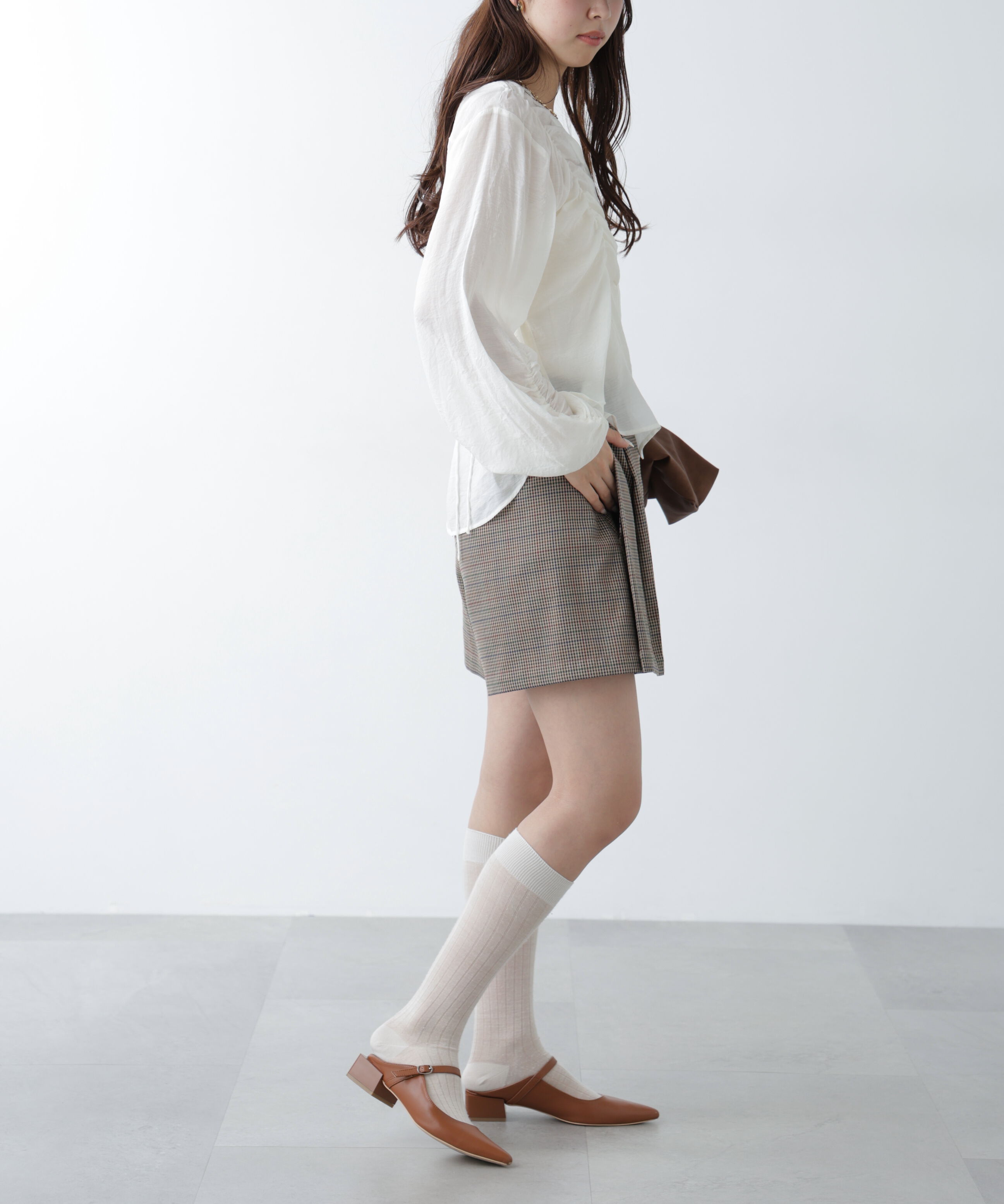  「Ｖネックシャーリングブラウス」|シャツ・ブラウス|