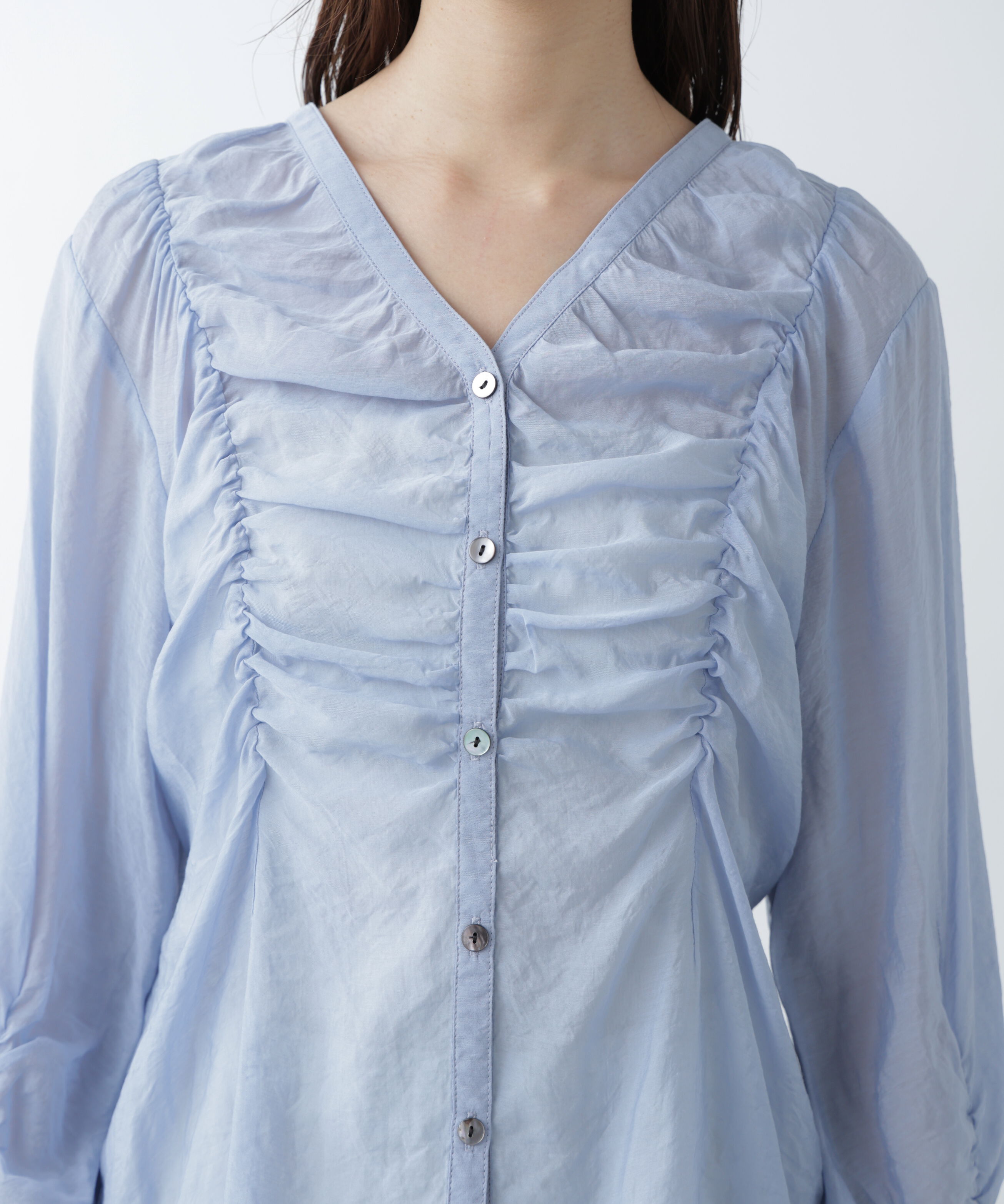  「Ｖネックシャーリングブラウス」|シャツ・ブラウス|