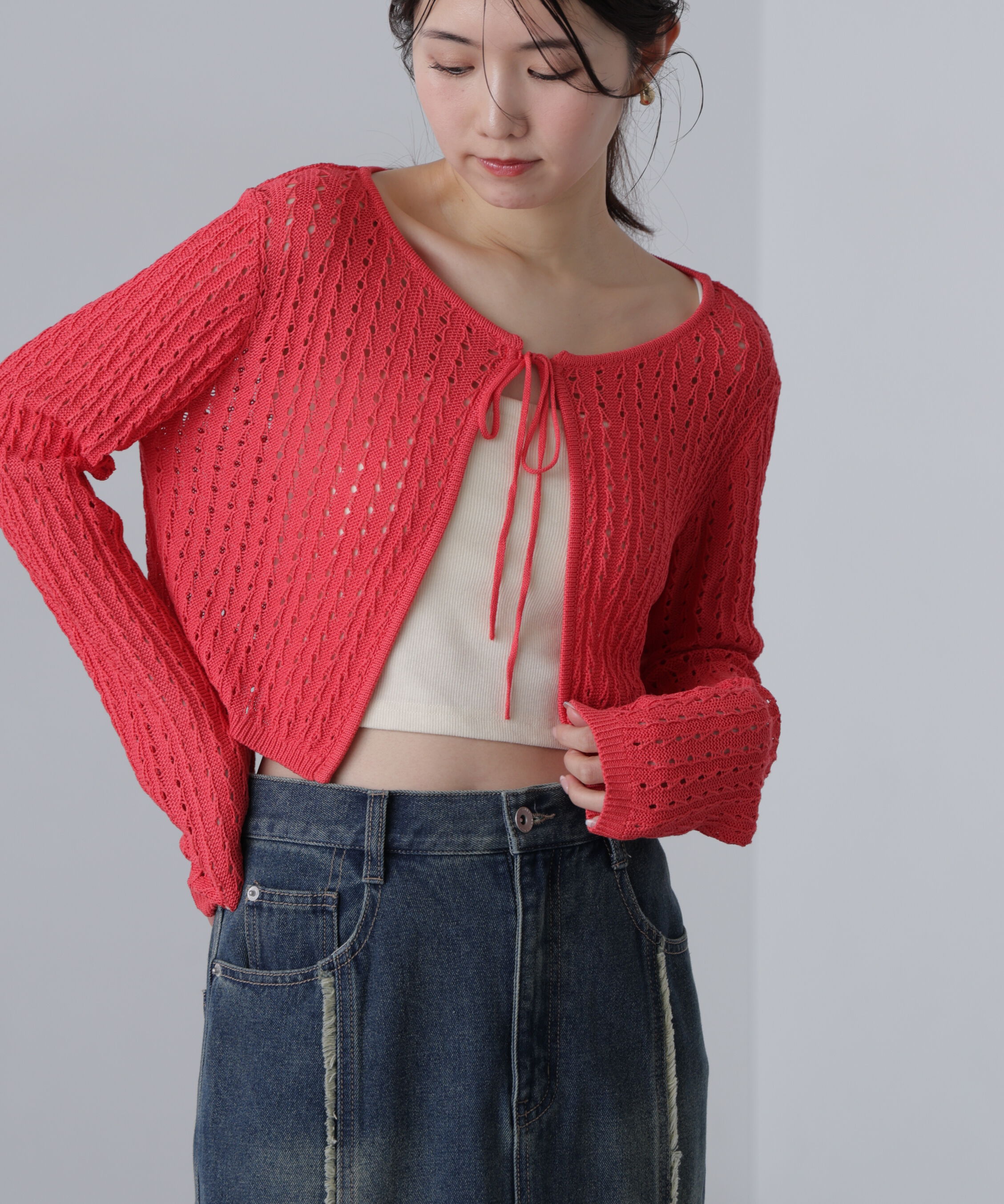  「透かし編みリボンボレロ」|ニット・セーター|