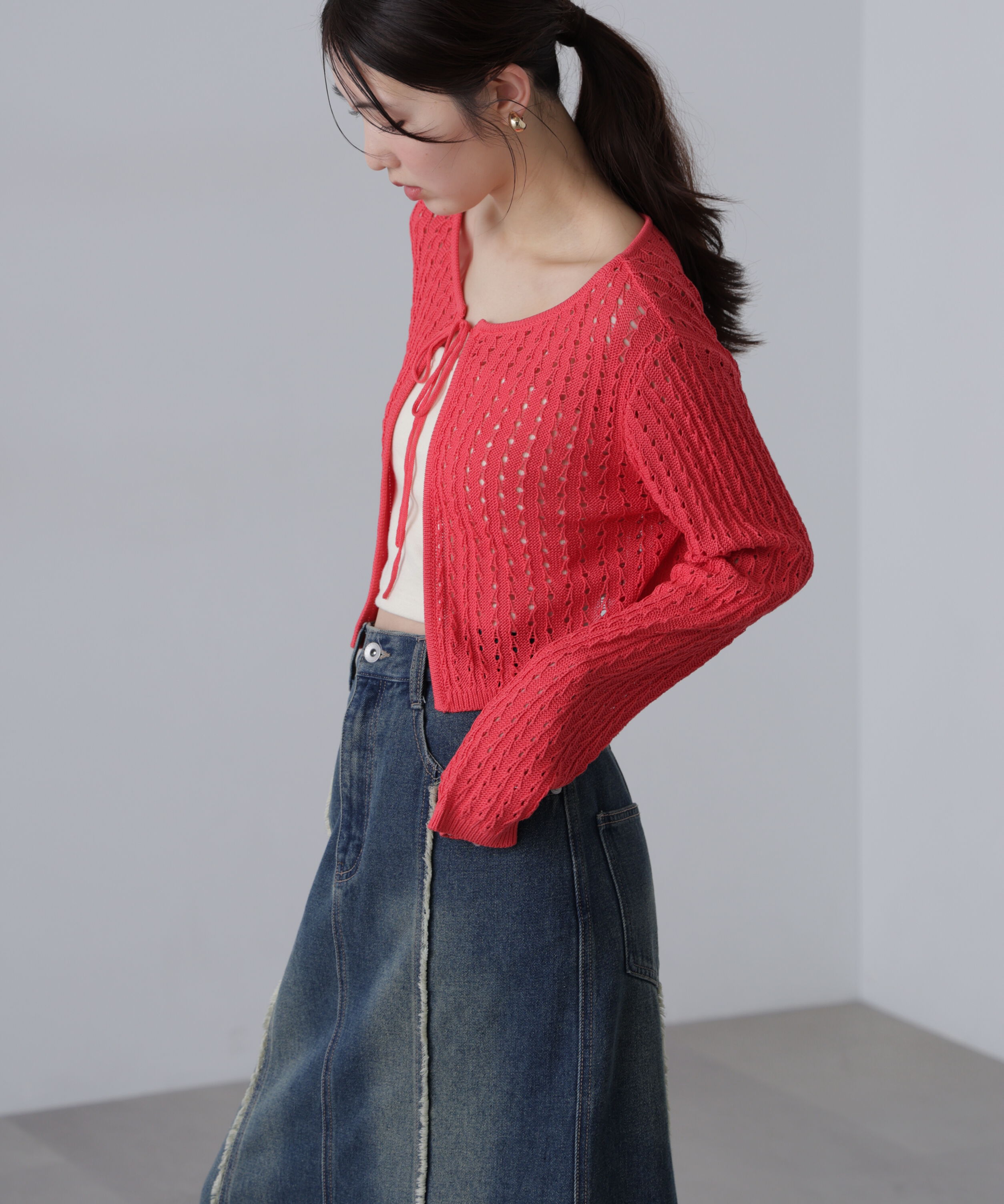  「透かし編みリボンボレロ」|ニット・セーター|