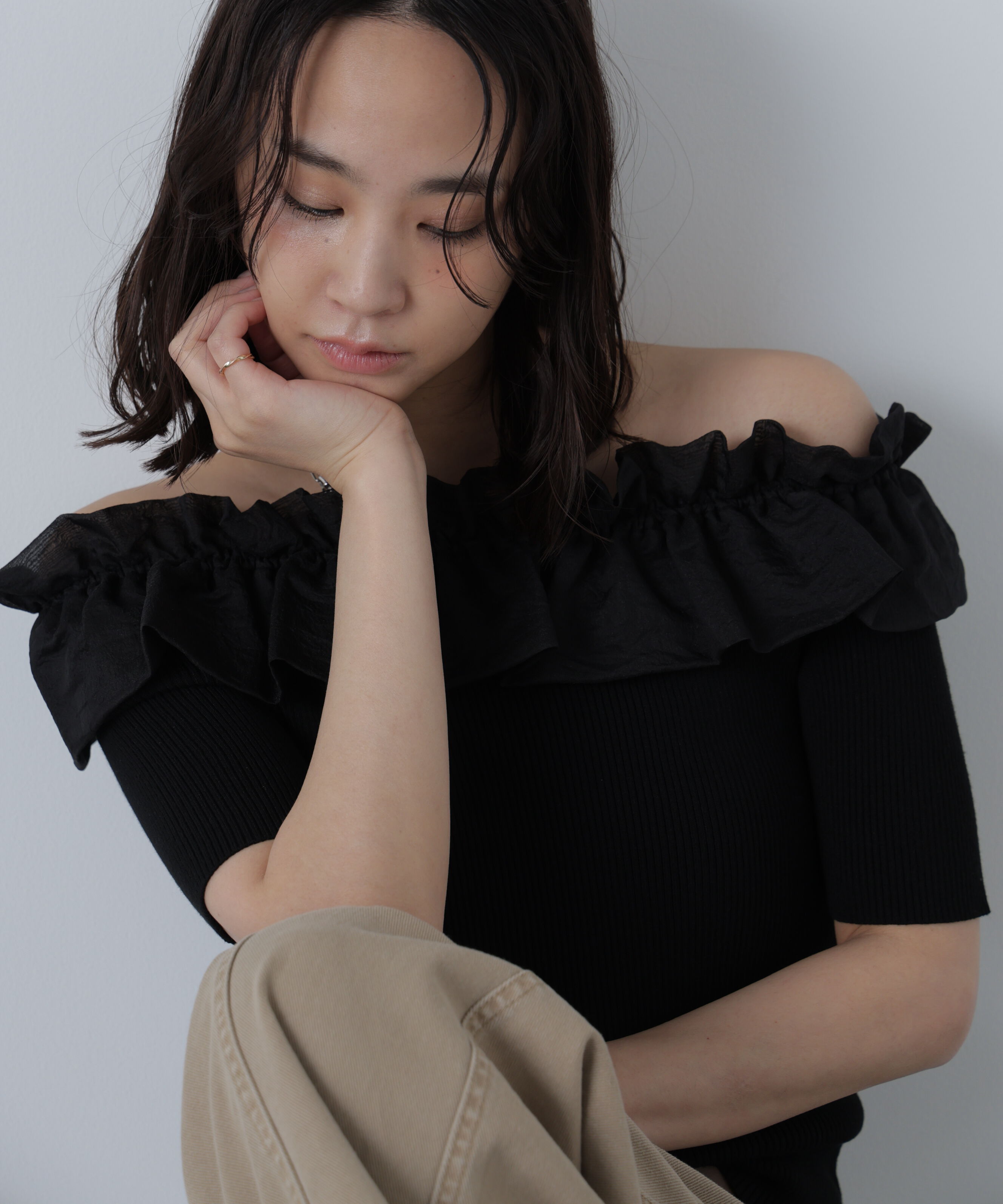  「布帛ドッキングオフショルニット」|ニット・セーター|