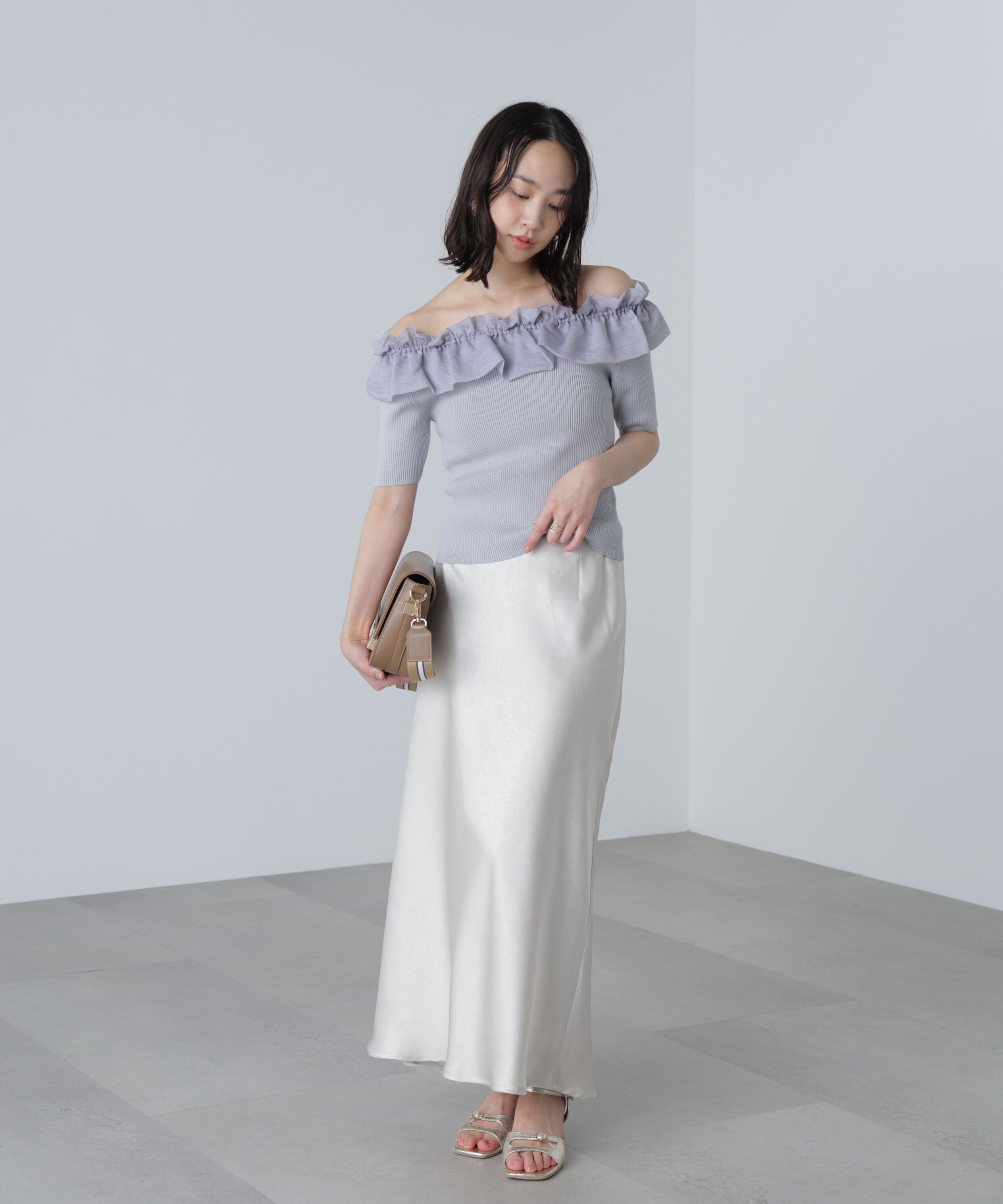  「布帛ドッキングオフショルニット」|ニット・セーター|