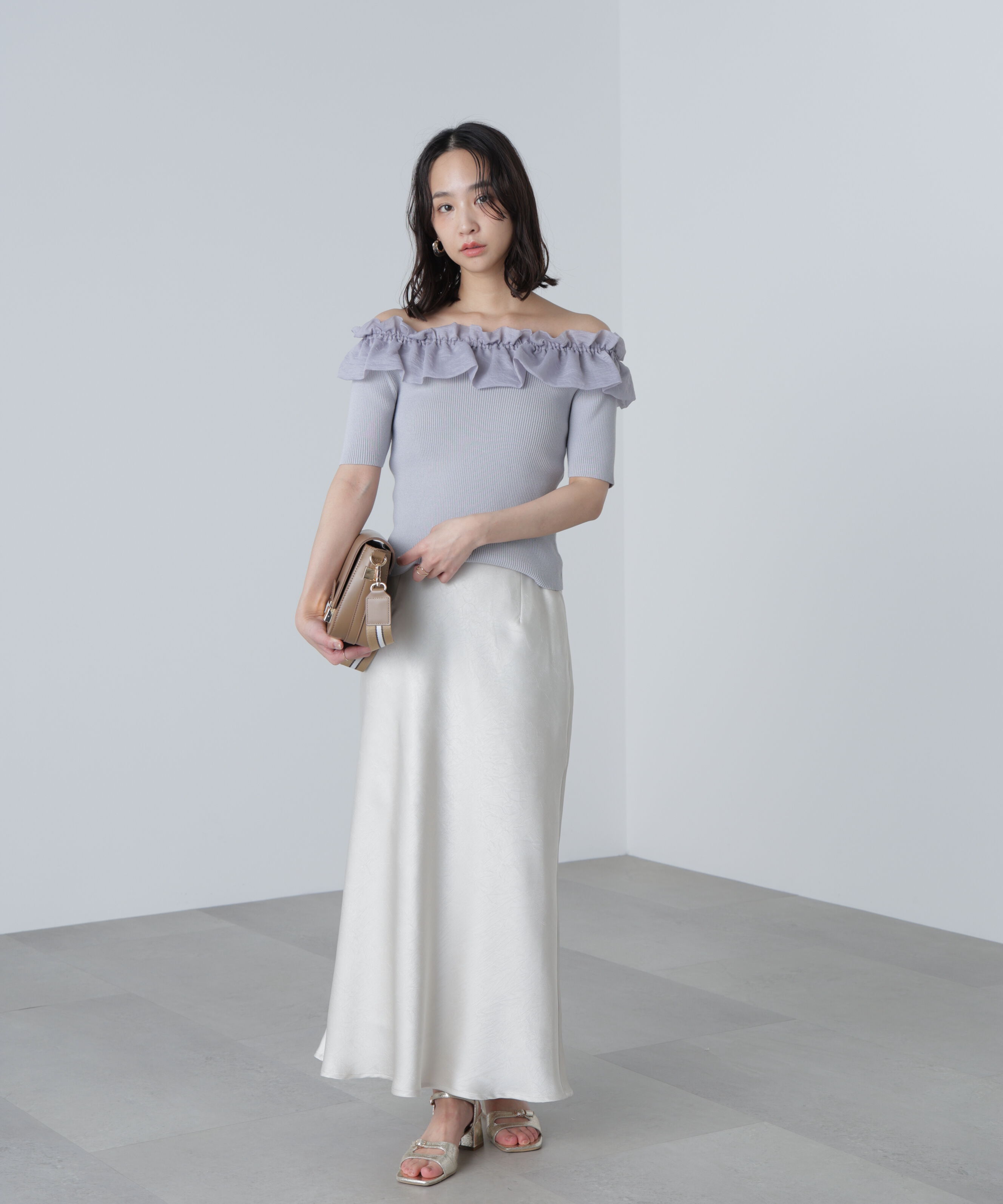  「布帛ドッキングオフショルニット」|ニット・セーター|