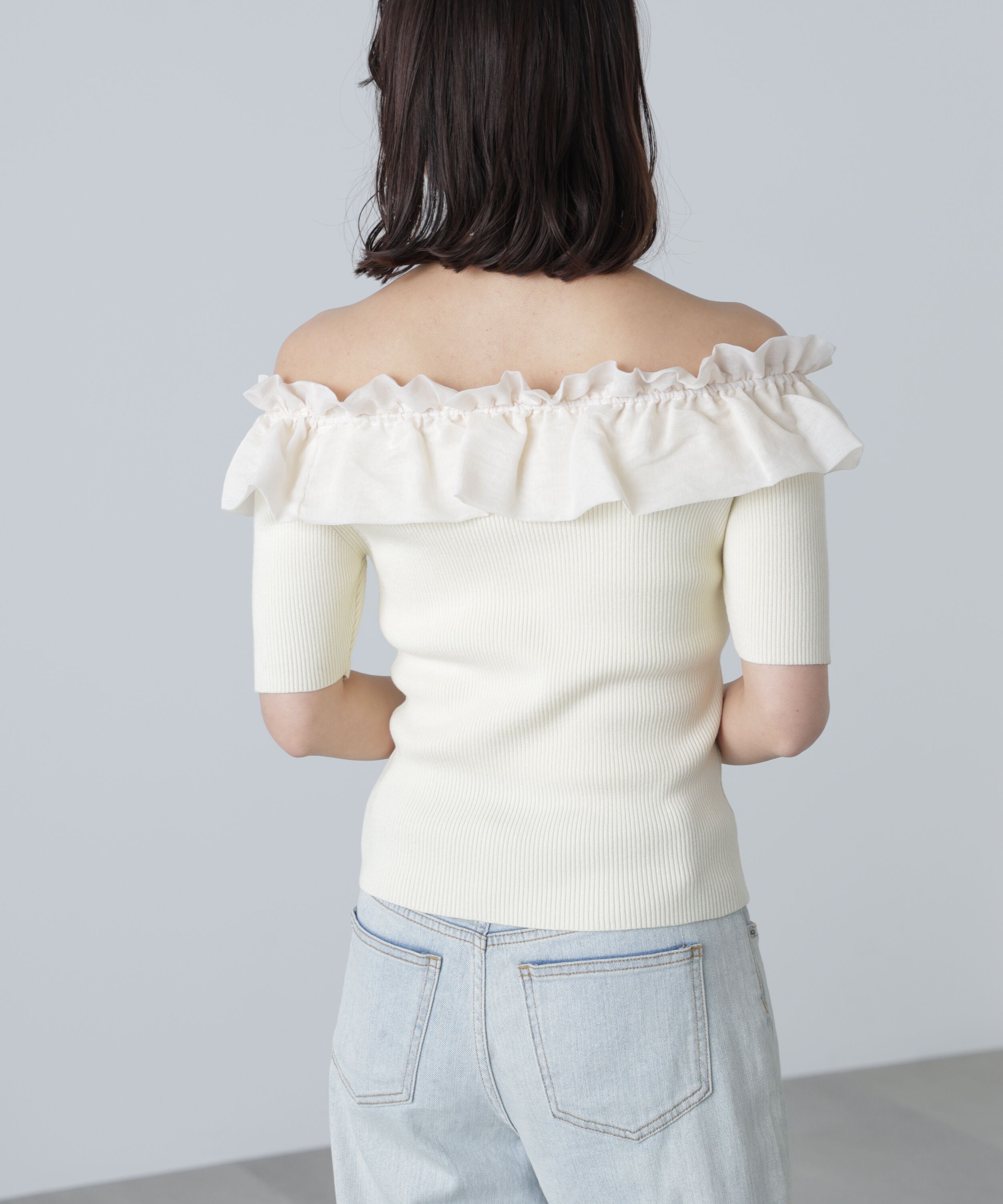  「布帛ドッキングオフショルニット」|ニット・セーター|