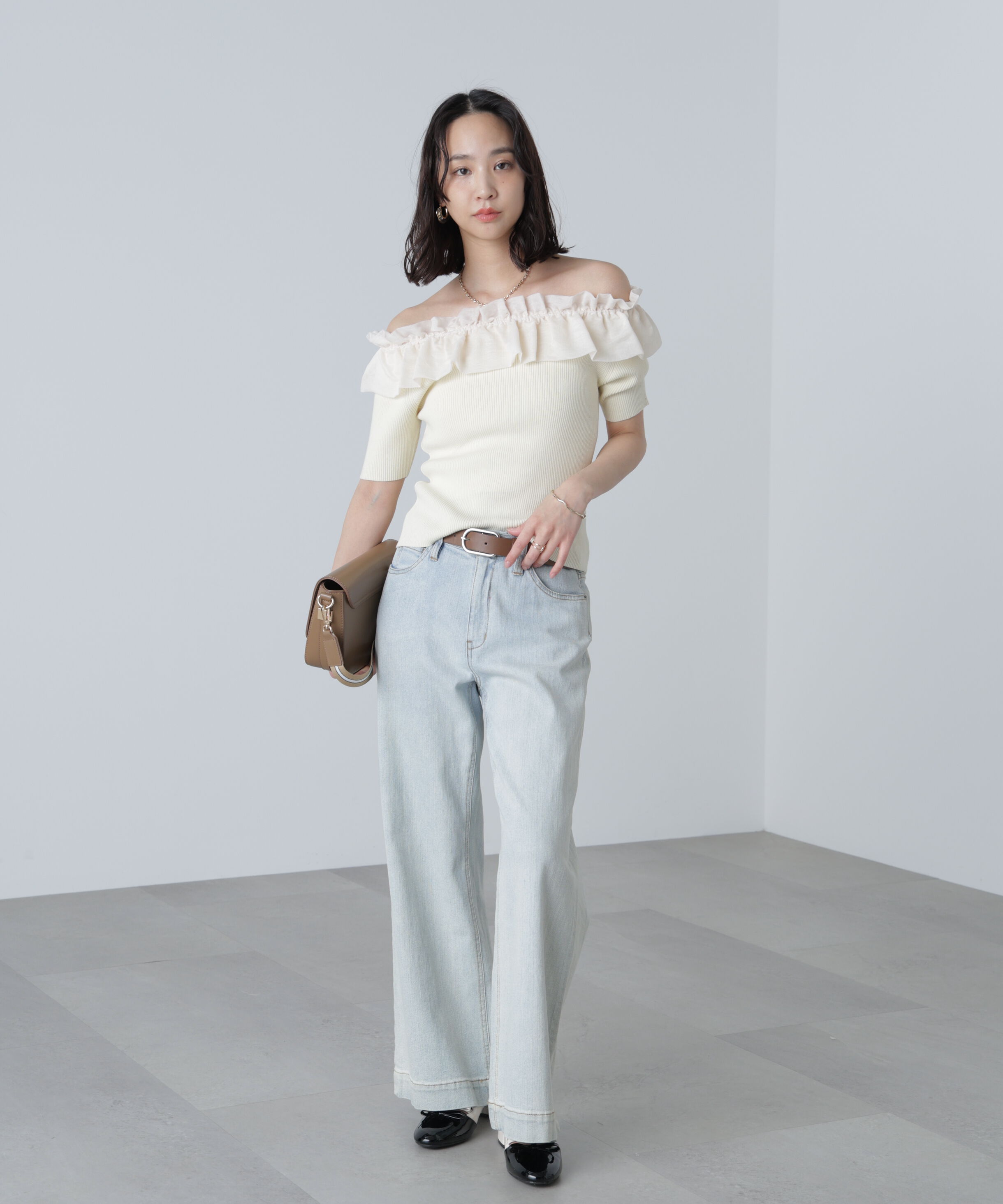  「布帛ドッキングオフショルニット」|ニット・セーター|